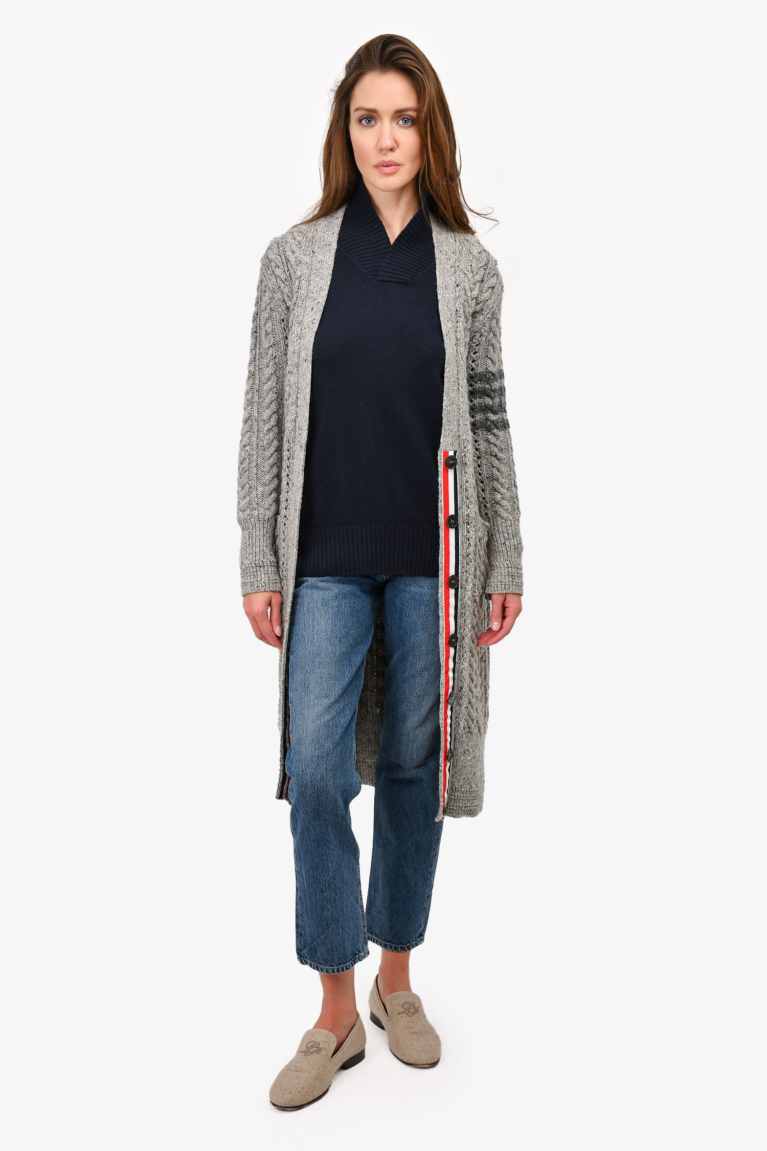 Thom Browne Grey Wool/Mohair Belted igan Size 36