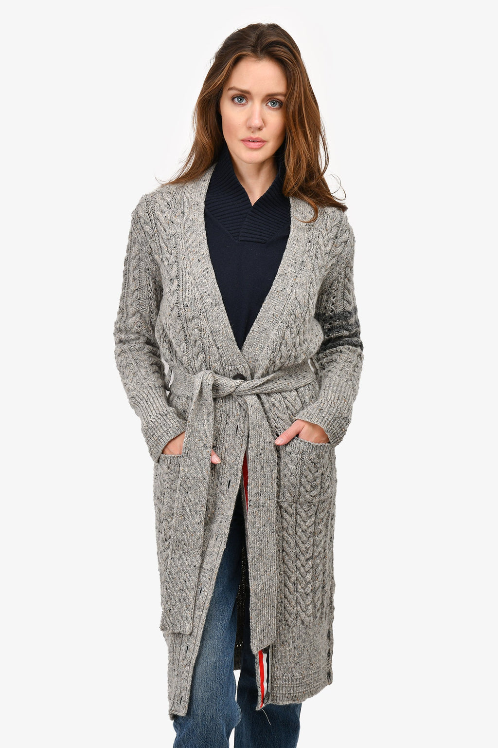 Thom Browne Grey Wool/Mohair Belted igan Size 36