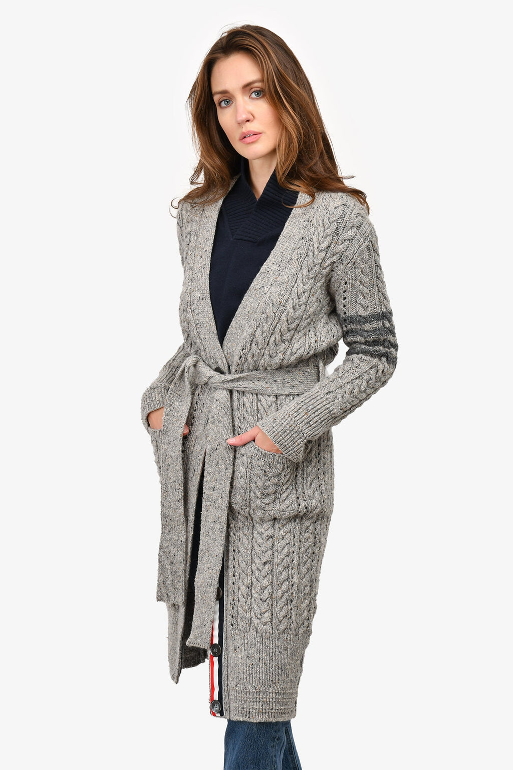 Thom Browne Grey Wool/Mohair Belted igan Size 36