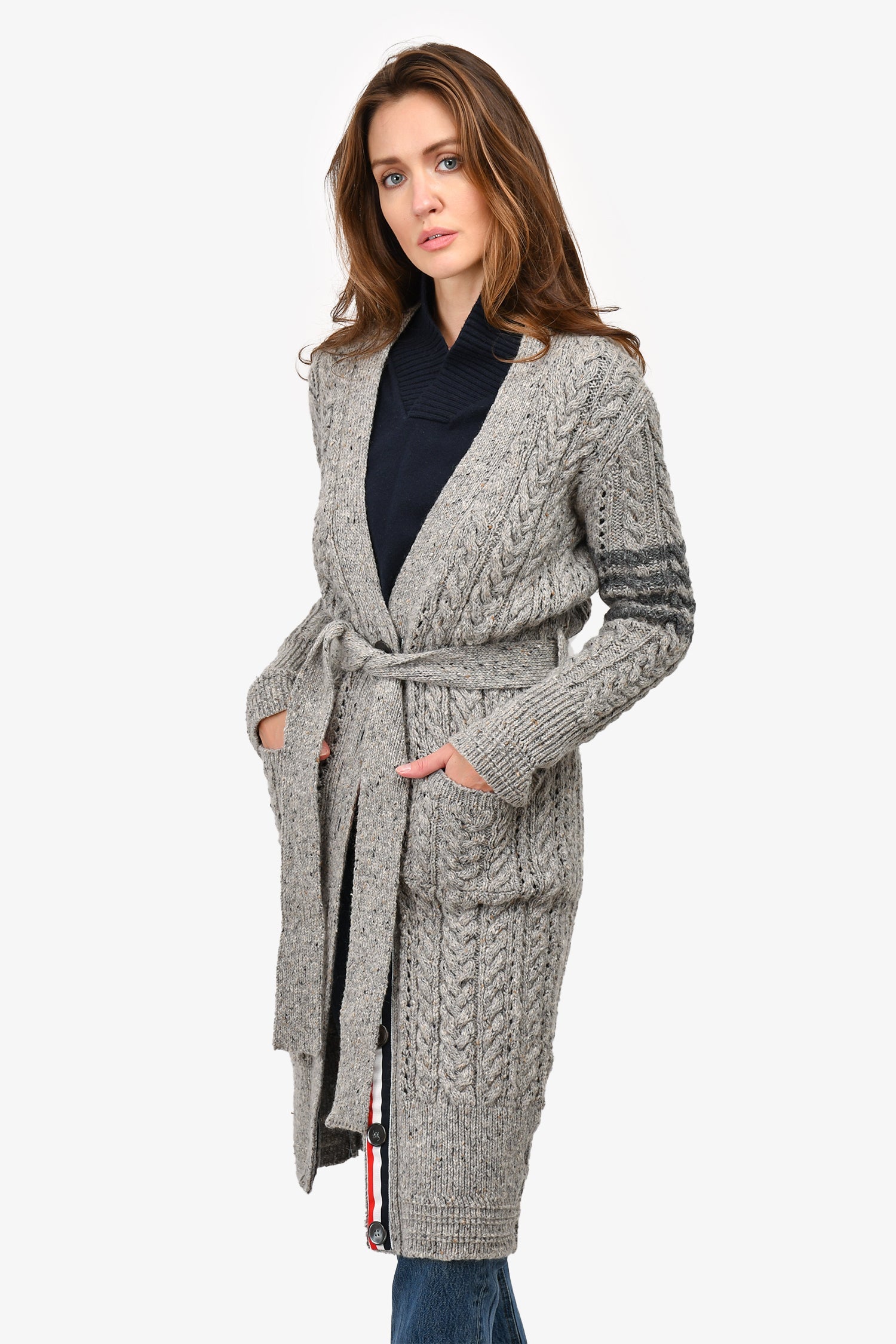 Thom Browne Grey Wool/Mohair Belted igan Size 36