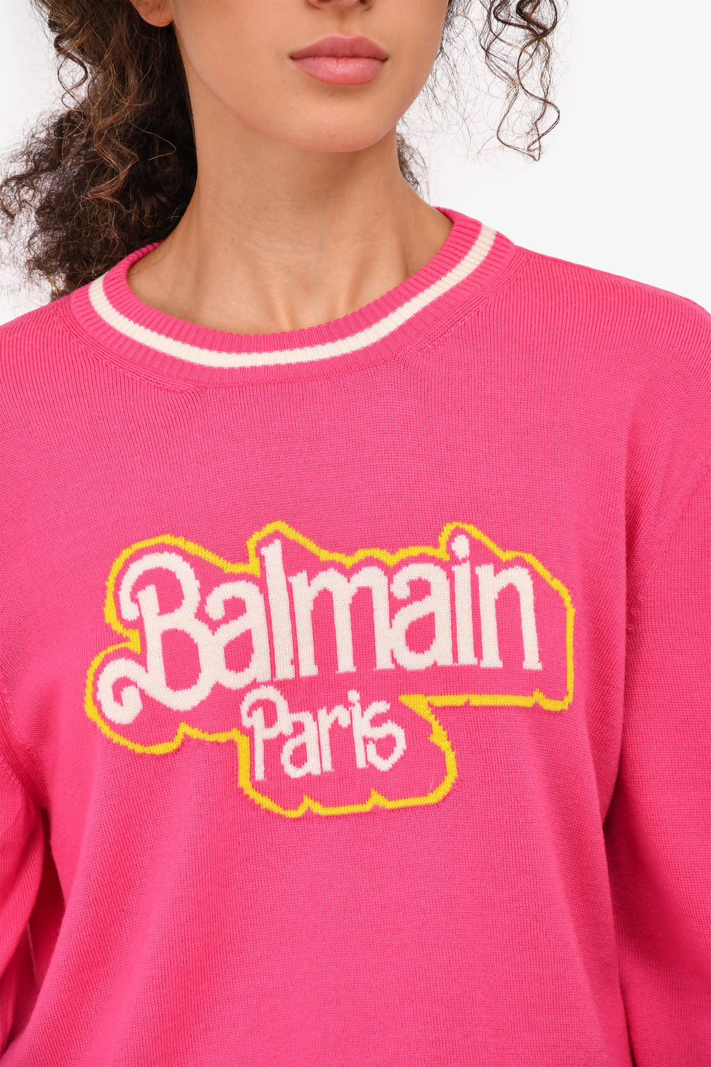 Balmain x Barbie Pink Virgin Wool Logo Sweater Size 40