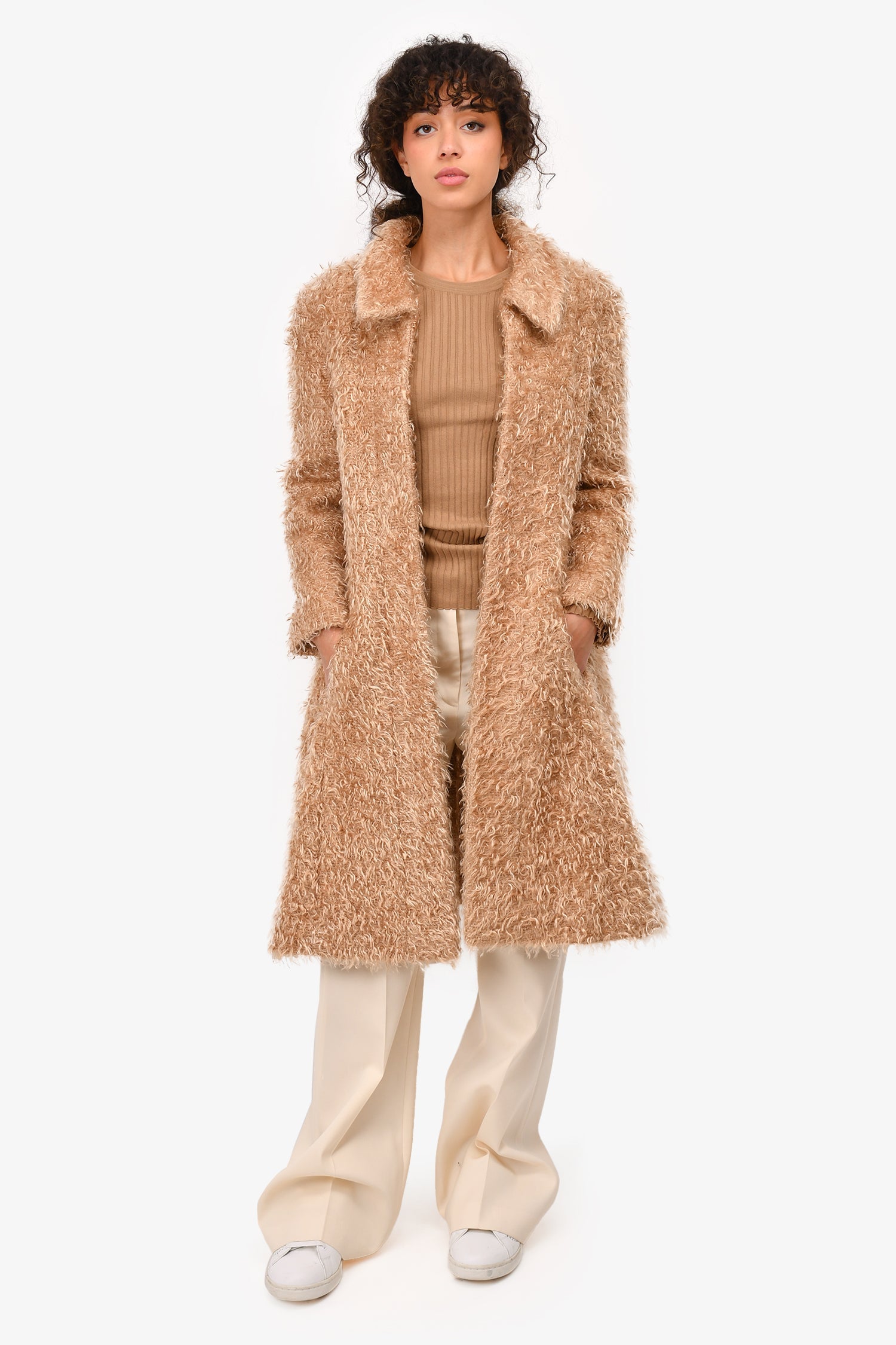 Pre-Loved Chanel™ Vintage Autumn 2000 Brown Wool Blend Faux Fur Coat Size 42