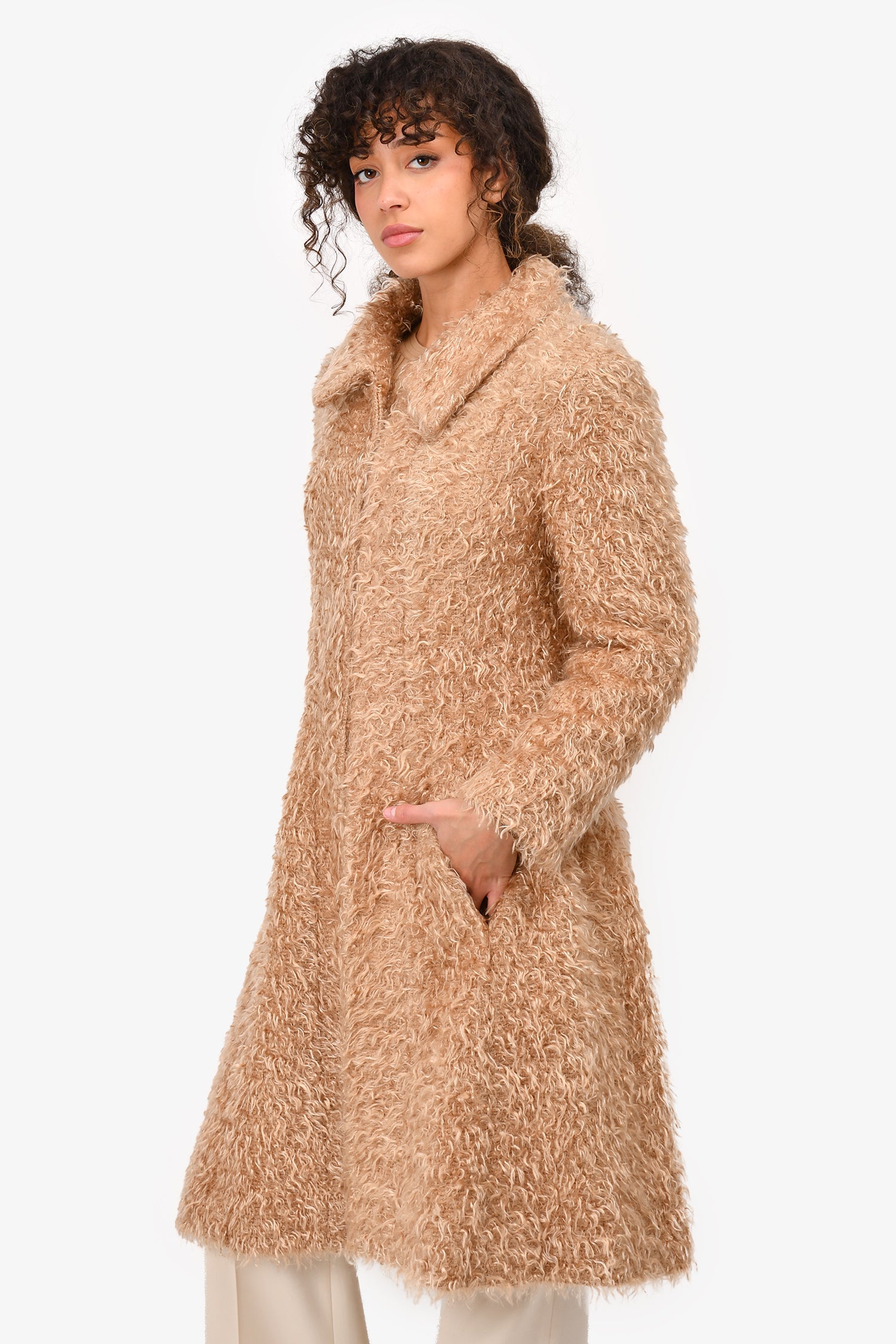 Pre-Loved Chanel™ Vintage Autumn 2000 Brown Wool Blend Faux Fur Coat Size 42