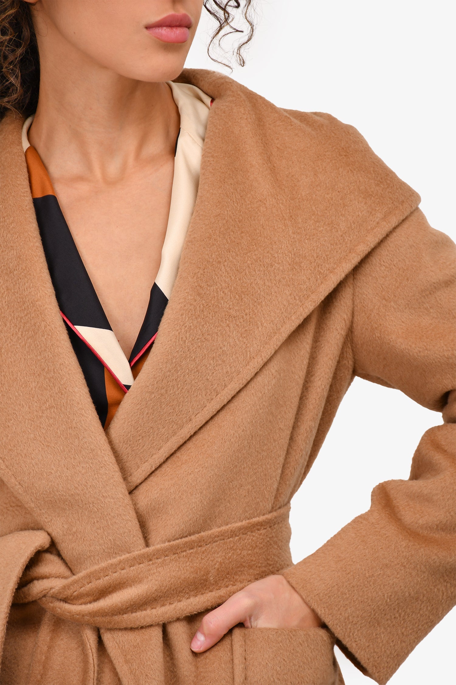 Max Mara Brown Camel Hair Hooded Coat With Belt Size 2 US