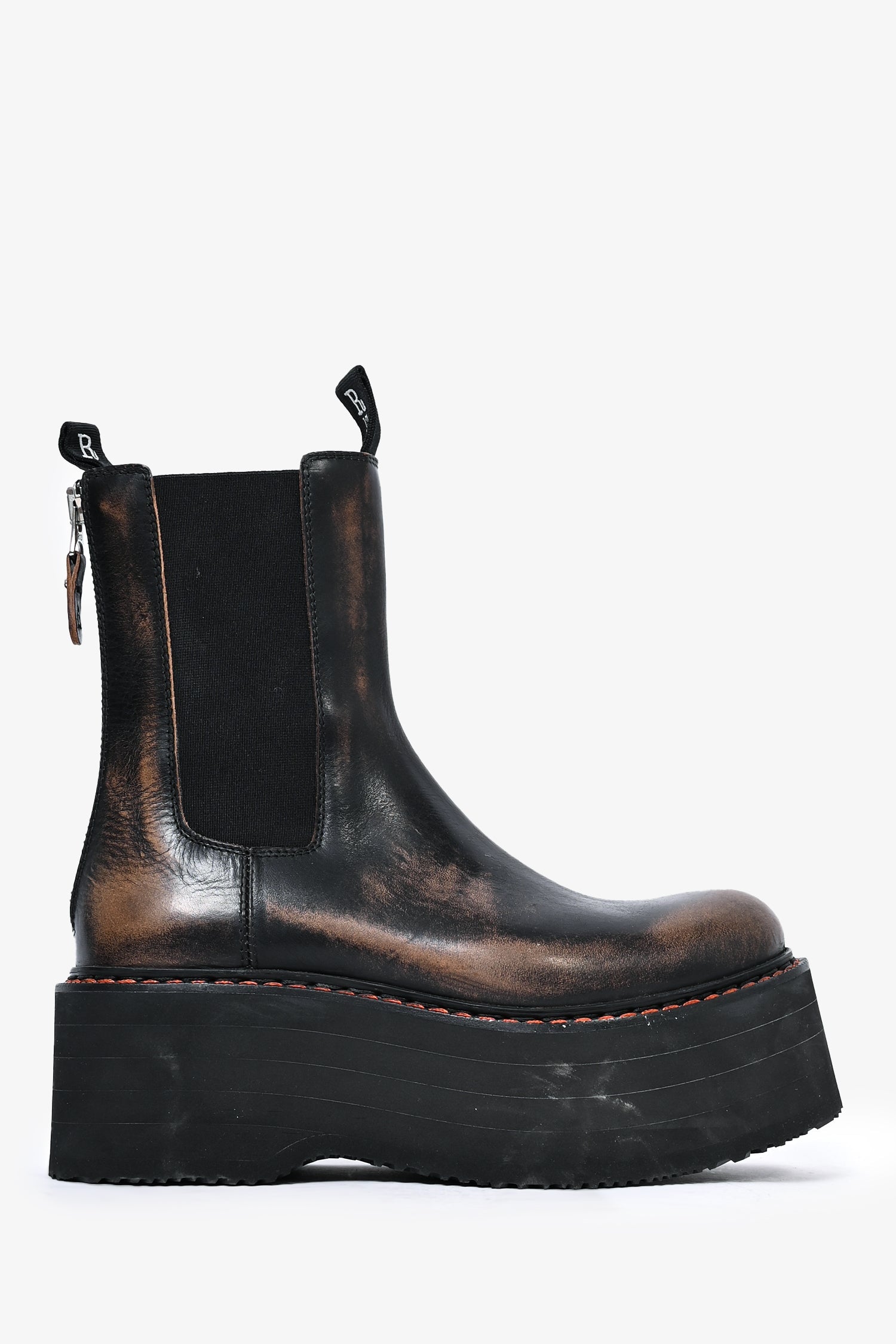 R13 Brown Distressed Leather Platform 'Double Stack' Chelsea Boots Size 7 US