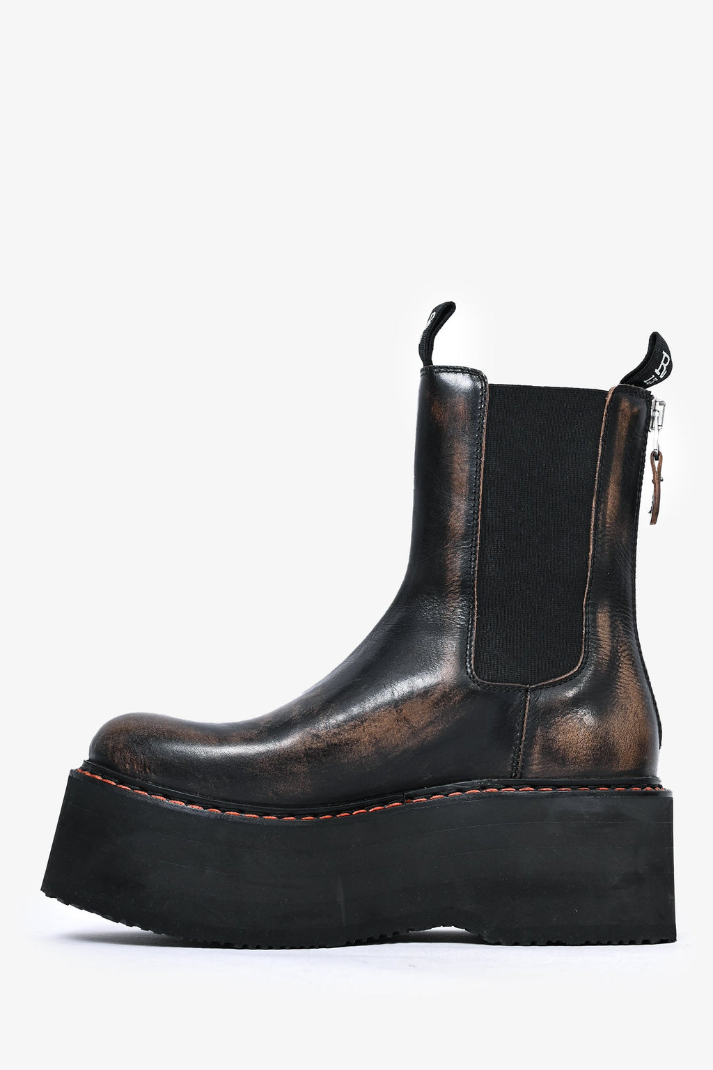R13 Brown Distressed Leather Platform 'Double Stack' Chelsea Boots Size 7 US