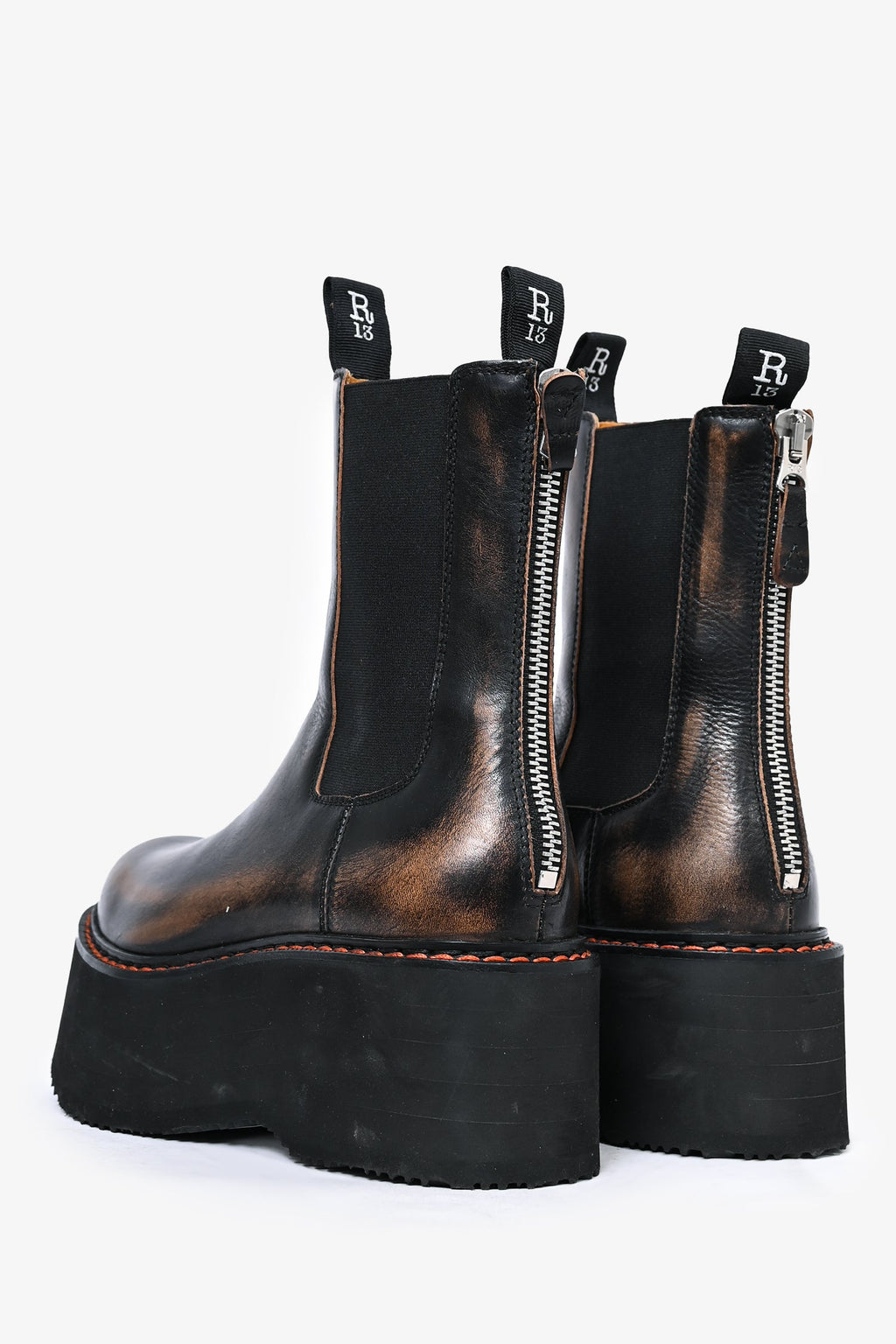 R13 Brown Distressed Leather Platform 'Double Stack' Chelsea Boots Size 7 US