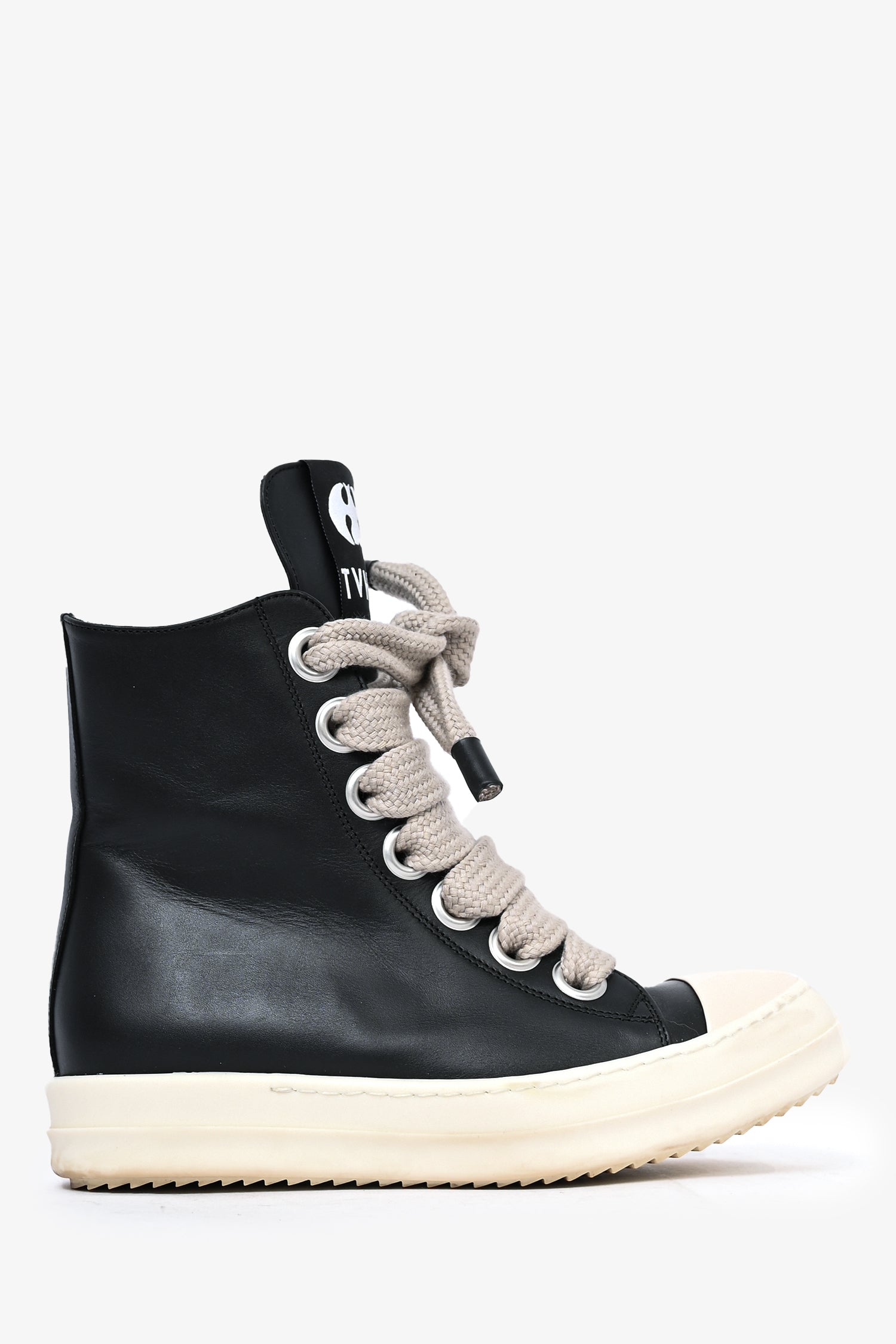 Rick Owens TVHKB Black Leather Porterville Jumbo Laced Padded Sneakers Size 39