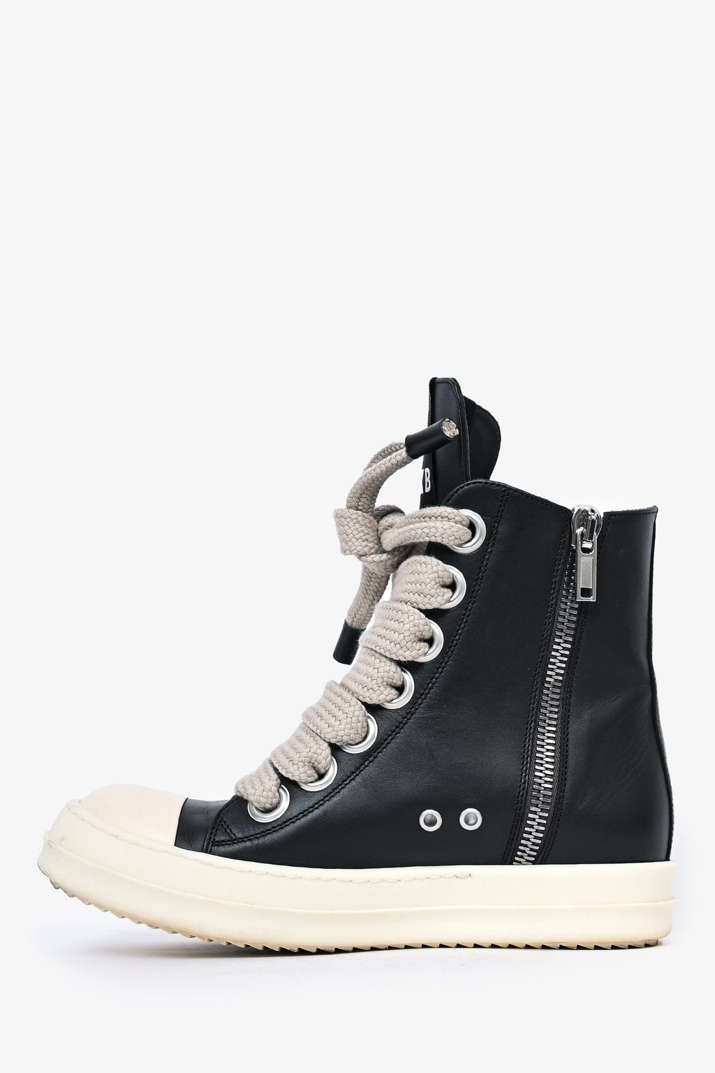 Rick Owens TVHKB Black Leather Porterville Jumbo Laced Padded Sneakers Size 39