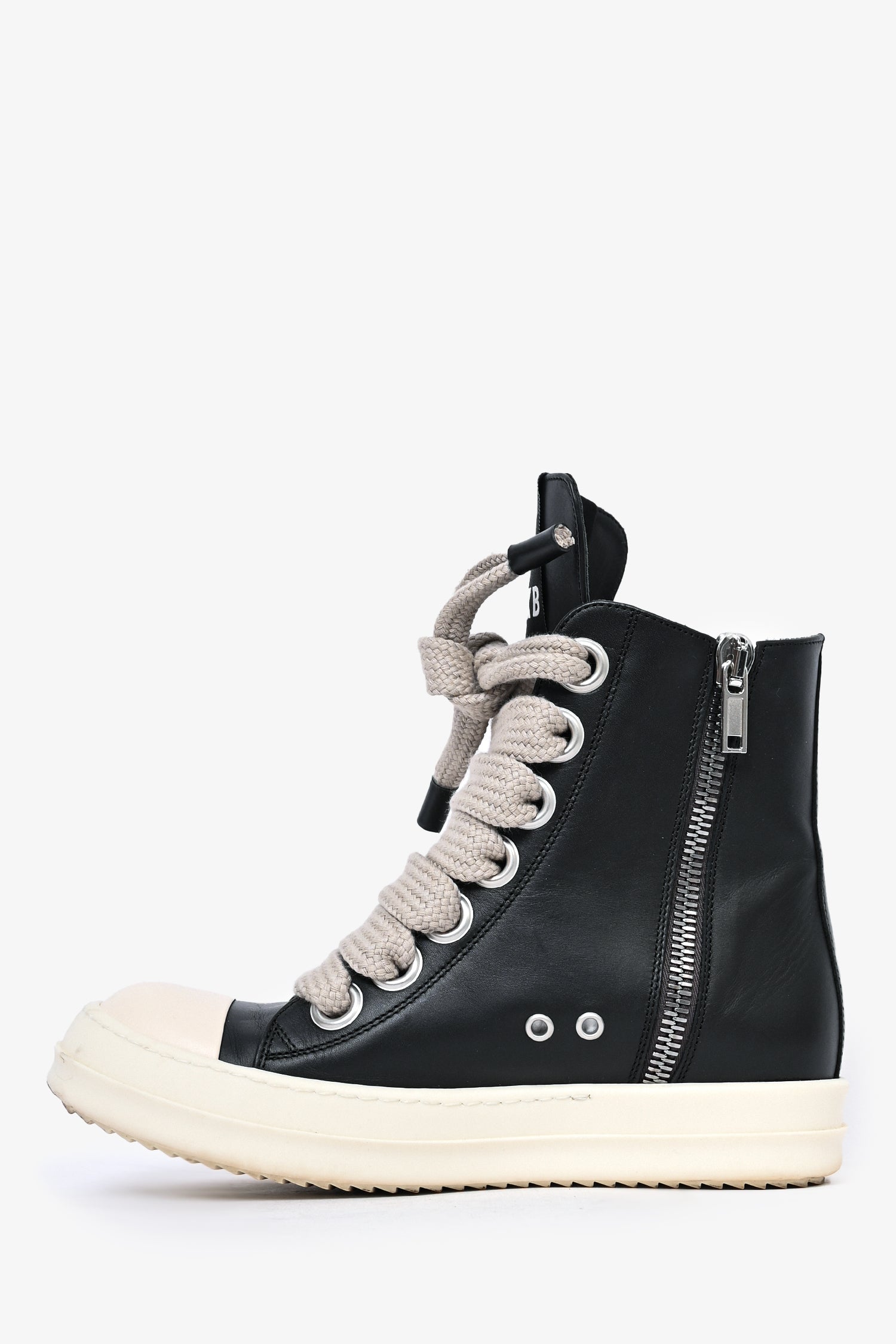 Rick Owens TVHKB Black Leather Porterville Jumbo Laced Padded Sneakers Size 39