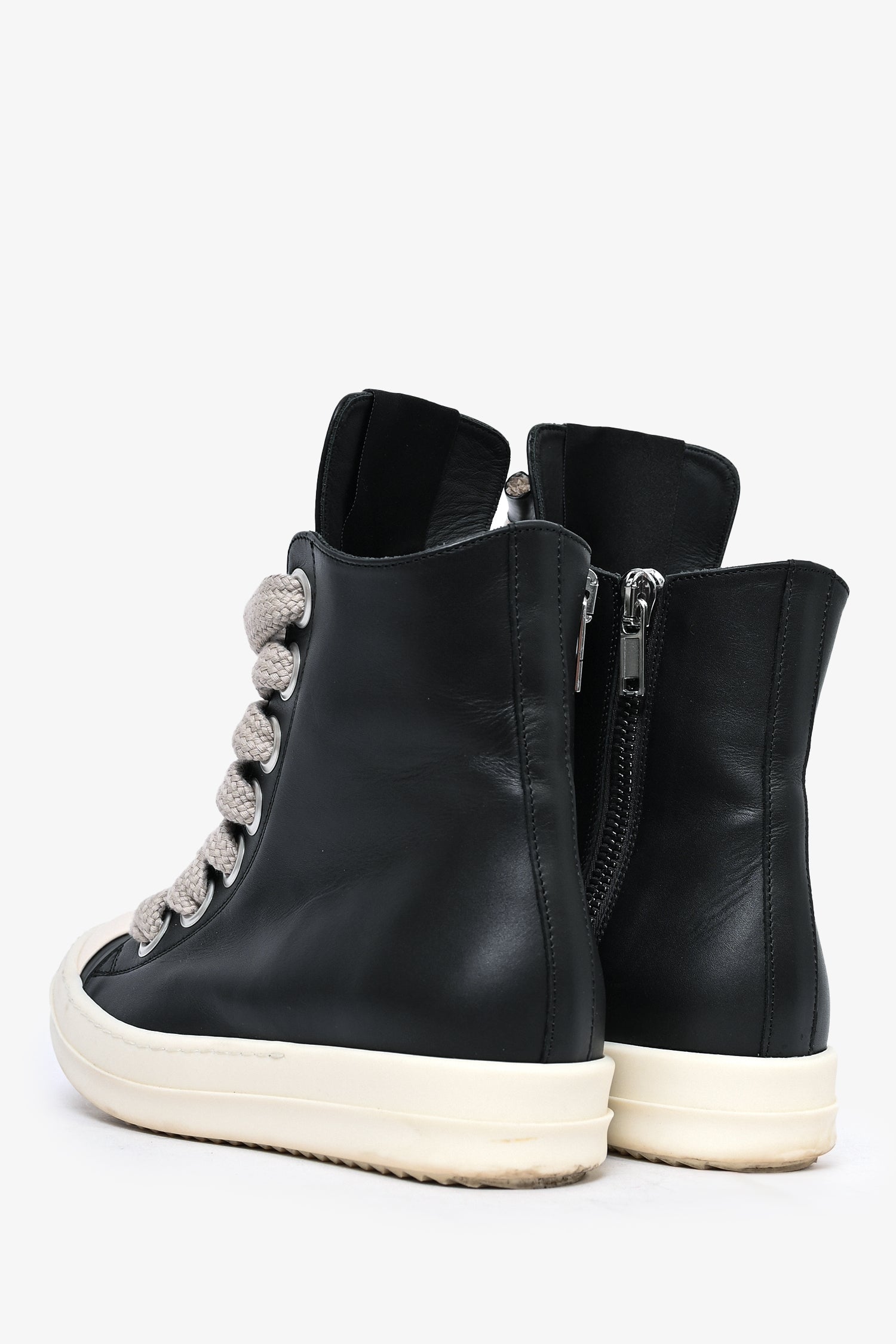 Rick Owens TVHKB Black Leather Porterville Jumbo Laced Padded Sneakers Size 39