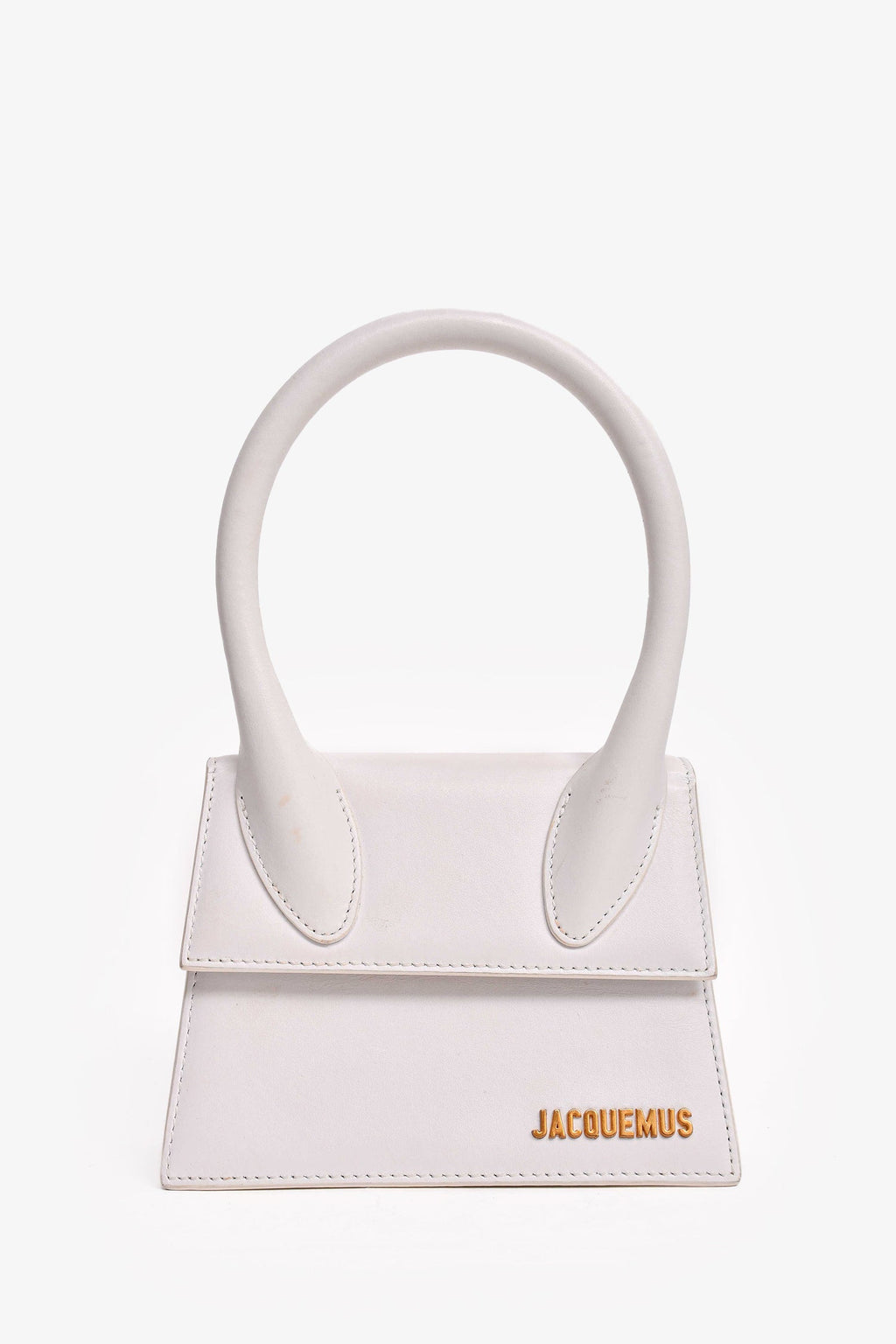 Jacquemus White Leather Le Chiquito Moyen Top Handle with Strap (As Is)