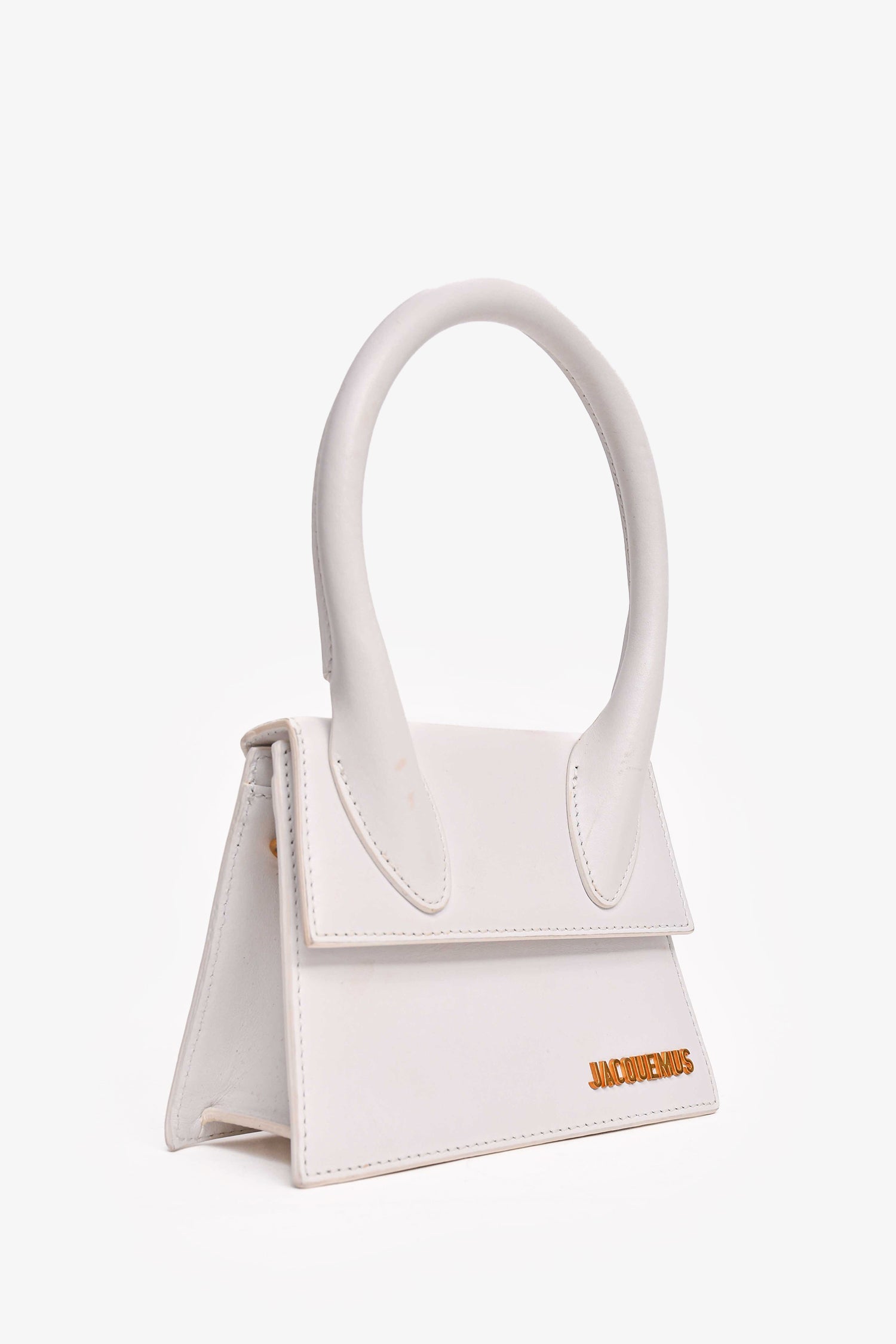 Jacquemus White Leather Le Chiquito Moyen Top Handle with Strap (As Is)