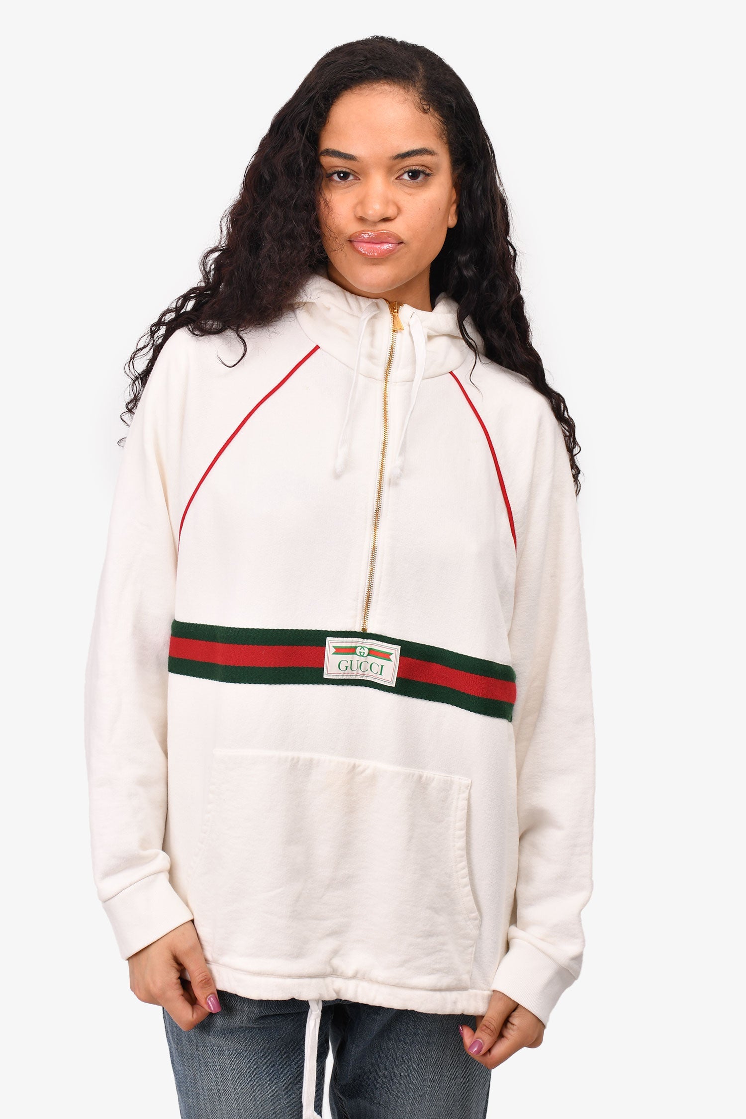 Gucci White Web Half-Zip Sweatshirt Size S Mens