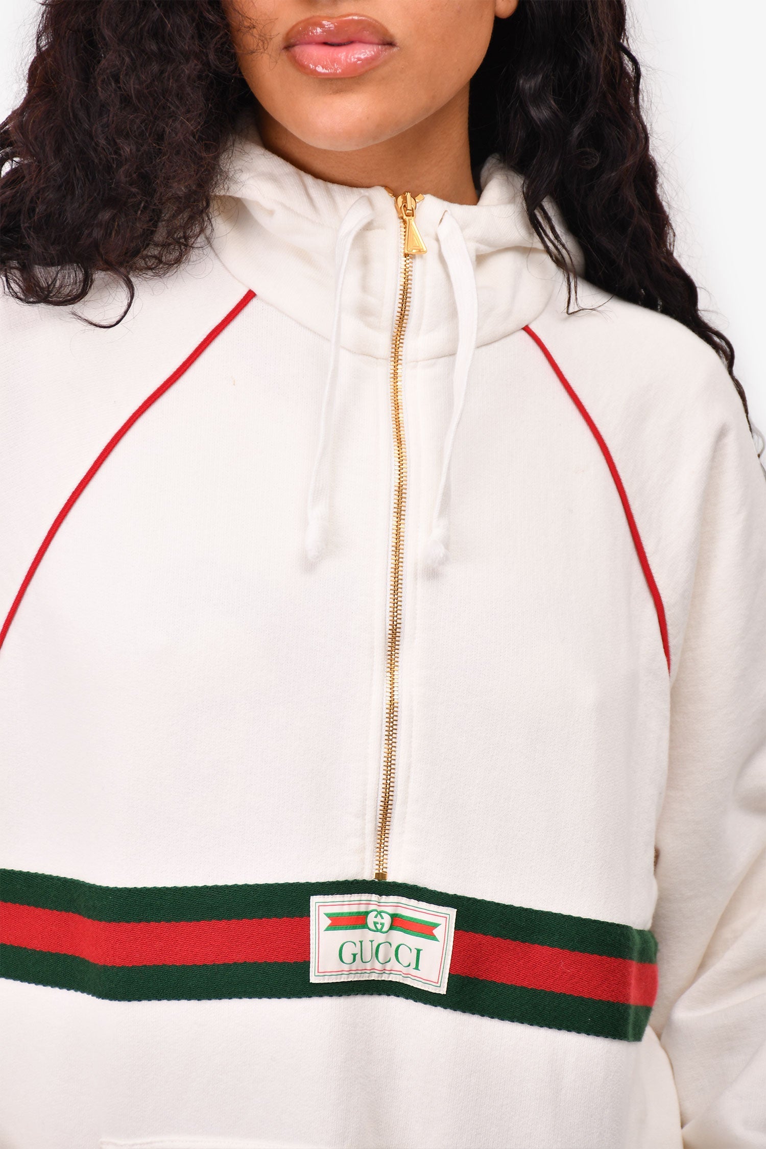 Gucci White Web Half-Zip Sweatshirt Size S Mens