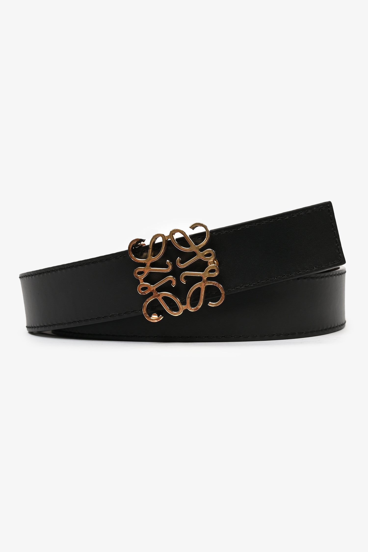 Loewe Black/Brown Leather 28mm Anagram Buckle Belt Size 90/36