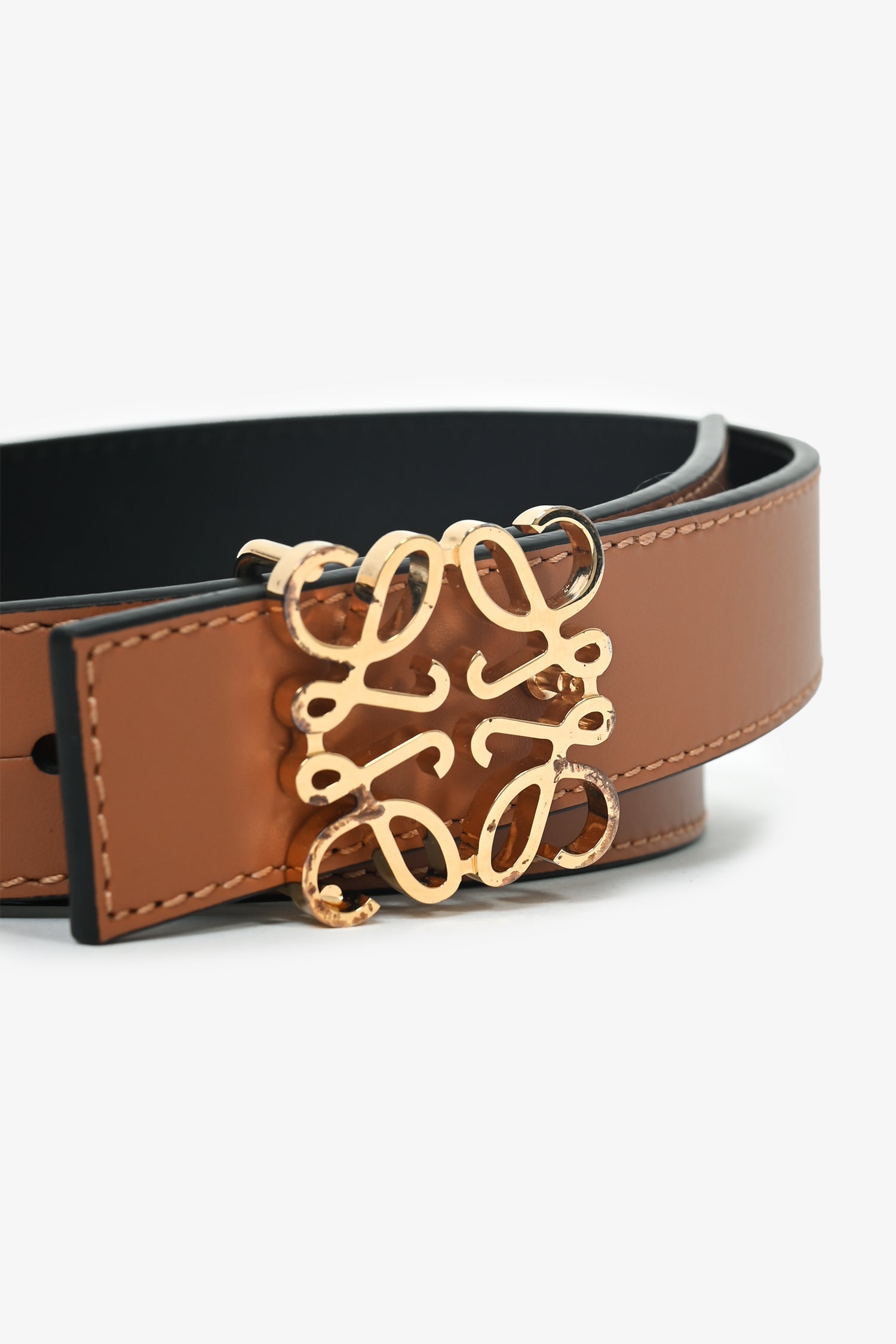Loewe Black/Brown Leather 28mm Anagram Buckle Belt Size 90/36