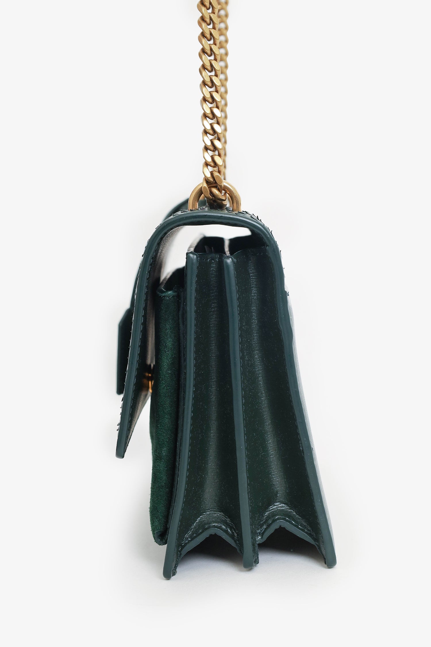 Saint Laurent Green Python-Effect Embossed Medium Sunset Shoulder Bag