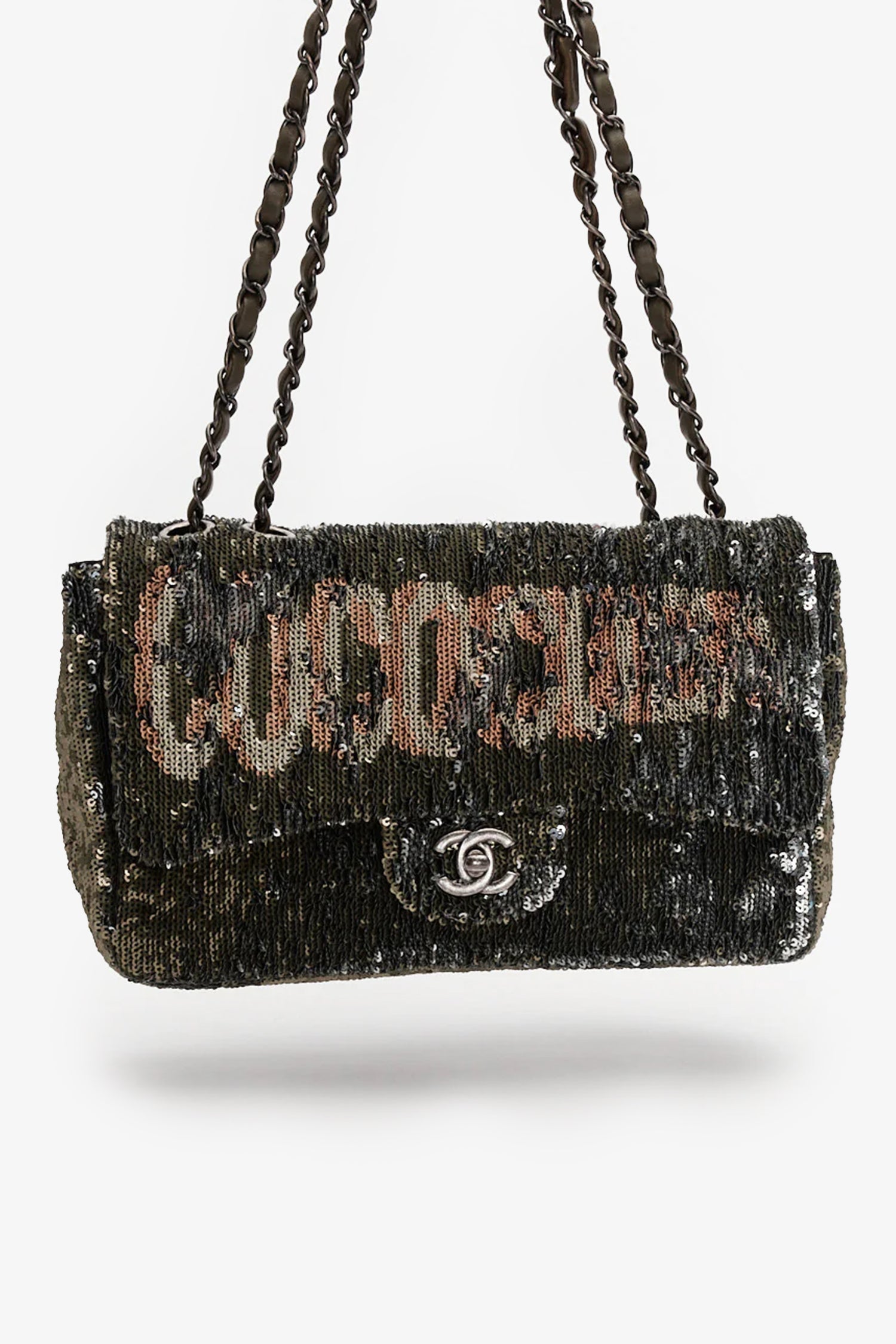 Pre-Loved Chanel™ Green/Black Sequin Coco Cuba Timeless Classic Single Flap Bag