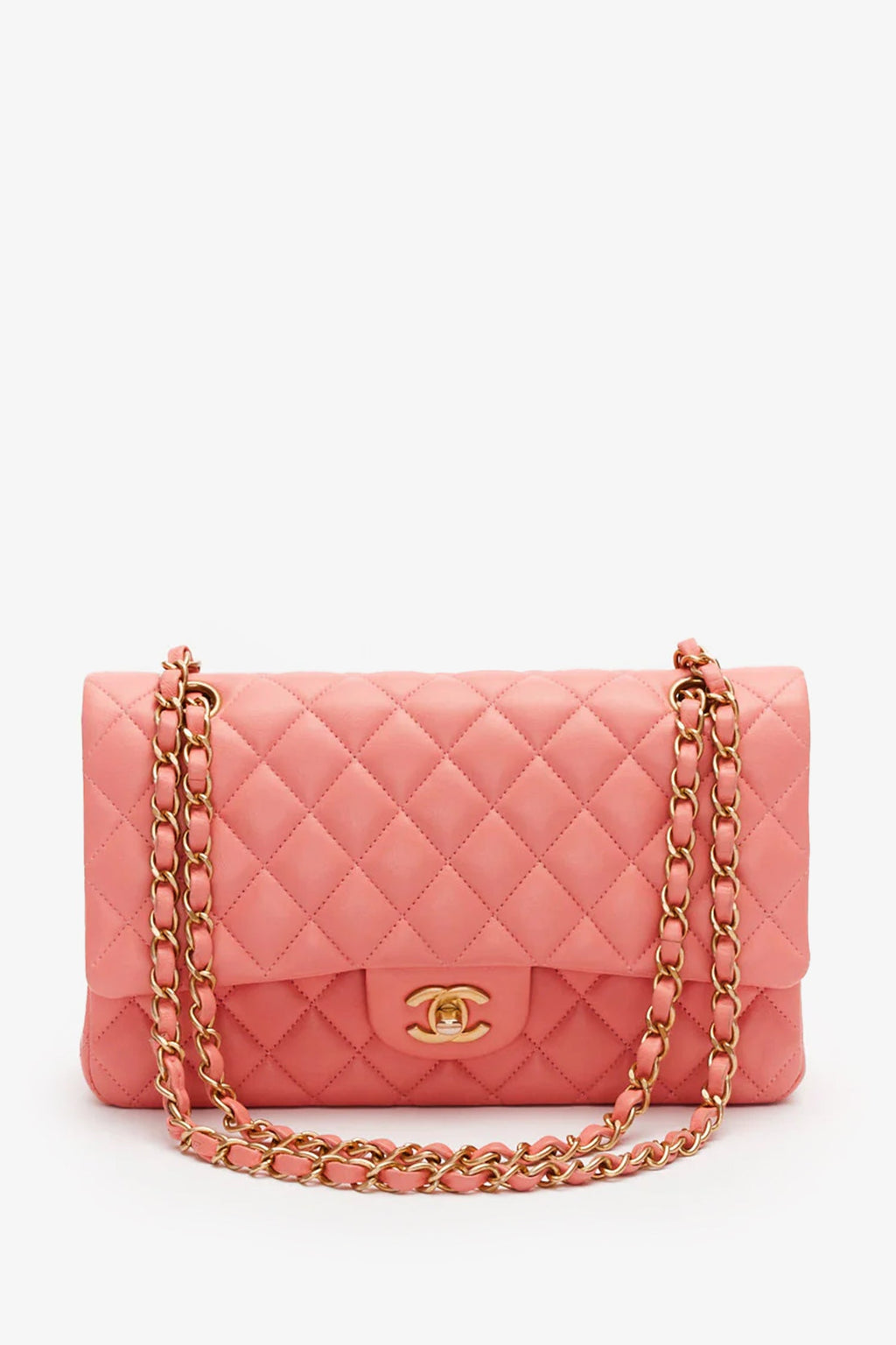 Pre-Loved Chanel™ Pink Lambskin Medium Classic Double Flap Bag 'Refurbished'