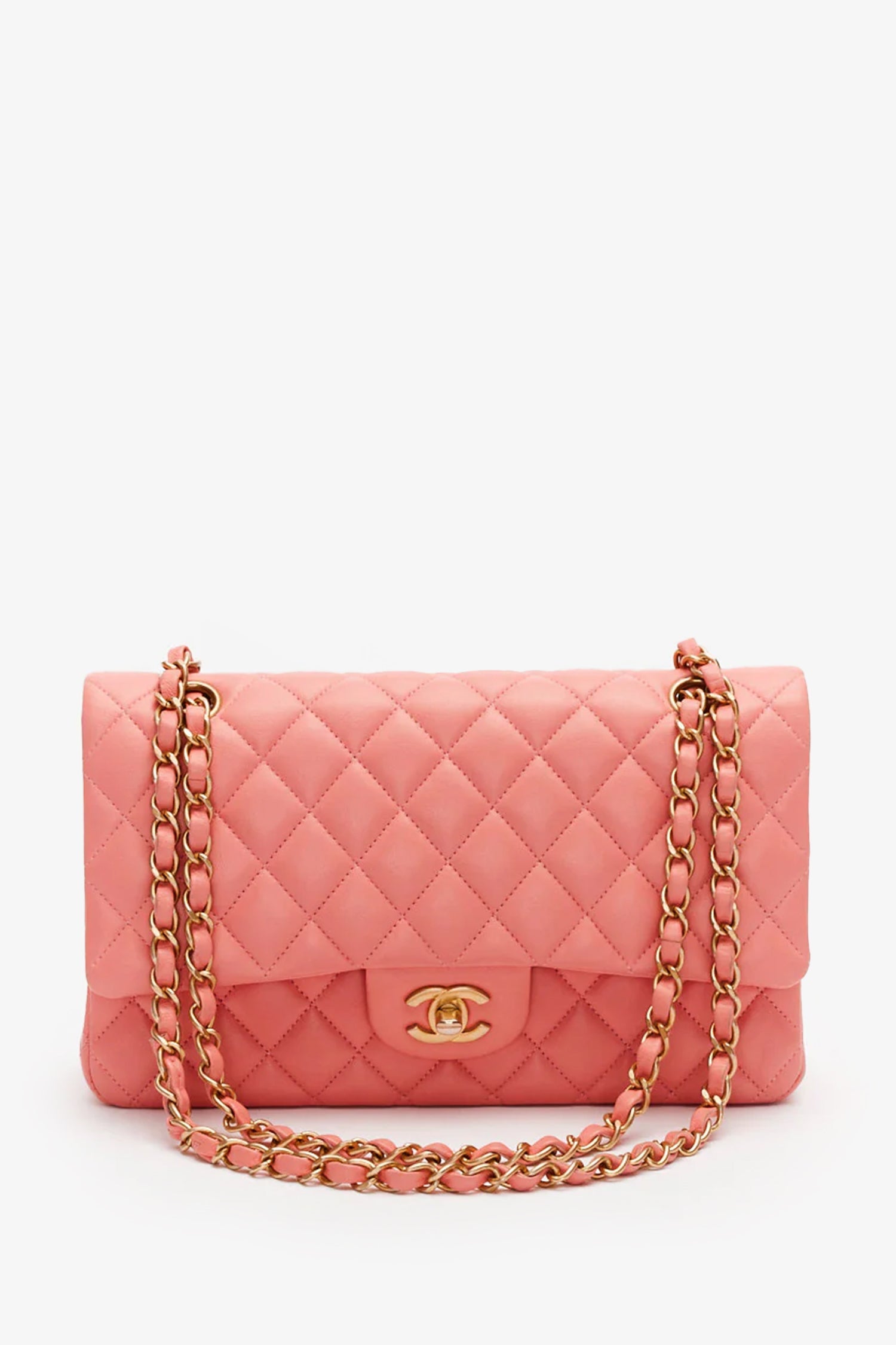 Pre-Loved Chanel™ Pink Lambskin Medium Classic Double Flap Bag 'Refurbished'