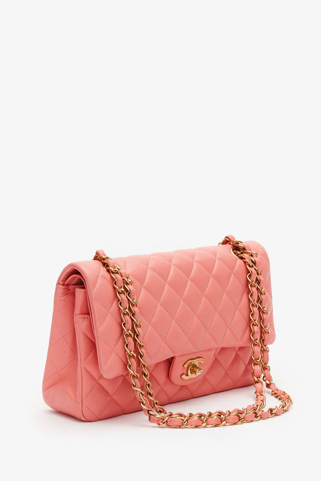 Pre-Loved Chanel™ Pink Lambskin Medium Classic Double Flap Bag 'Refurbished'