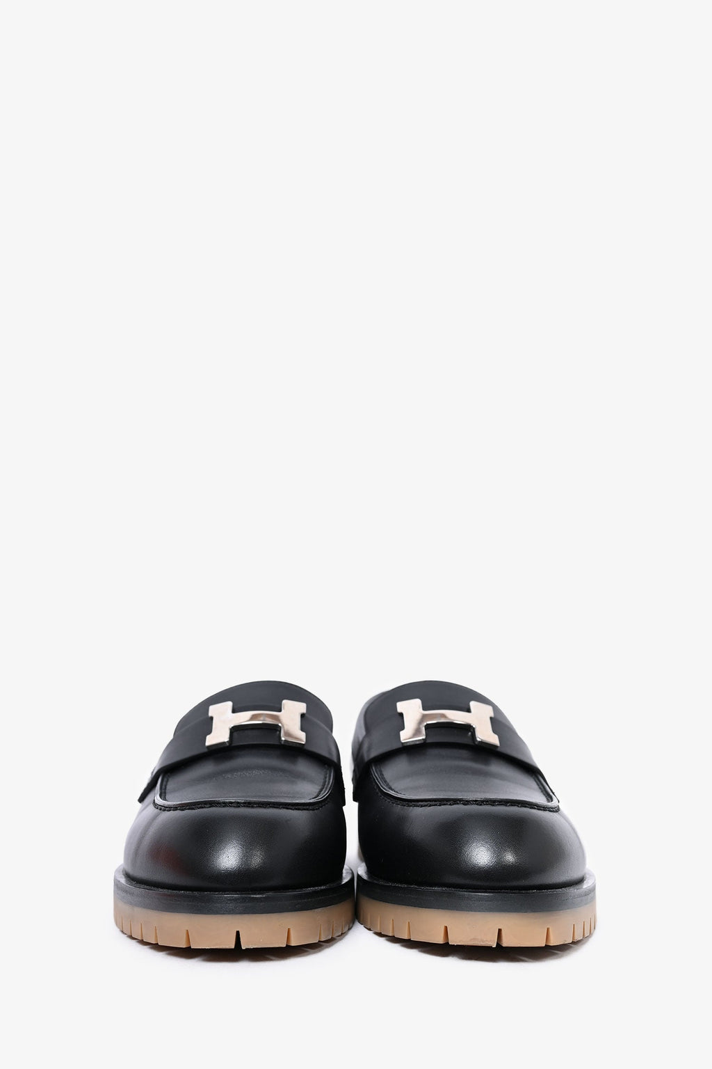 Hermès Black Leather Chunky H Loafers Size 37