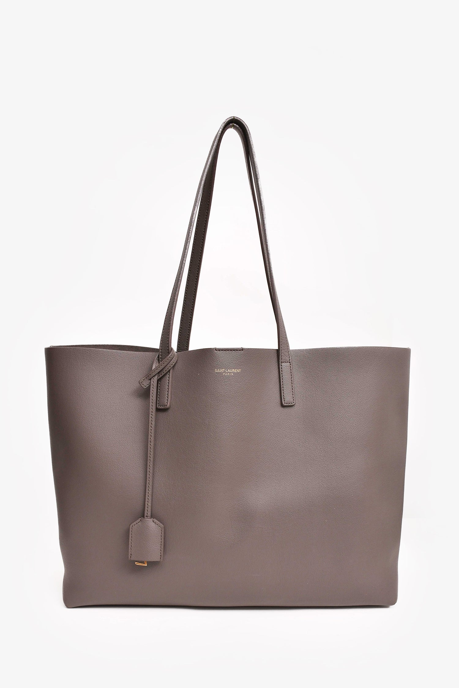 Saint Laurent 2017 Storm Grey Leather East/West 'Shopping' Tote With Pouch