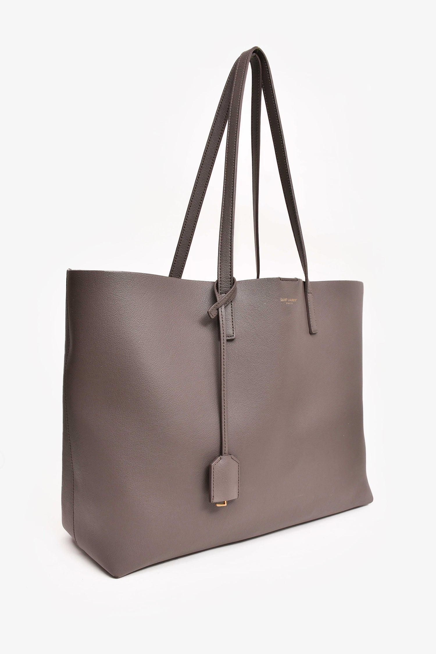 Saint Laurent 2017 Storm Grey Leather East/West 'Shopping' Tote With Pouch