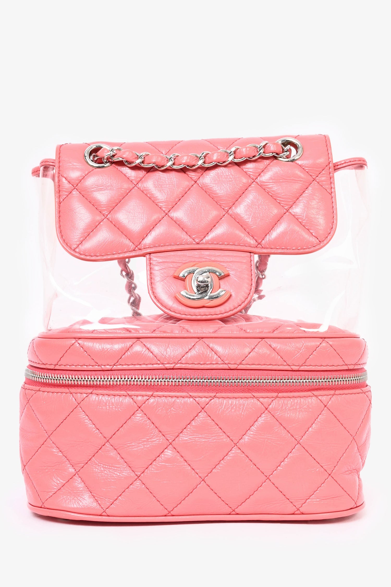 Pre-Loved Chanel™ 2018 Pink Calfskin Leather/PVC 'Aquarium' Backpack