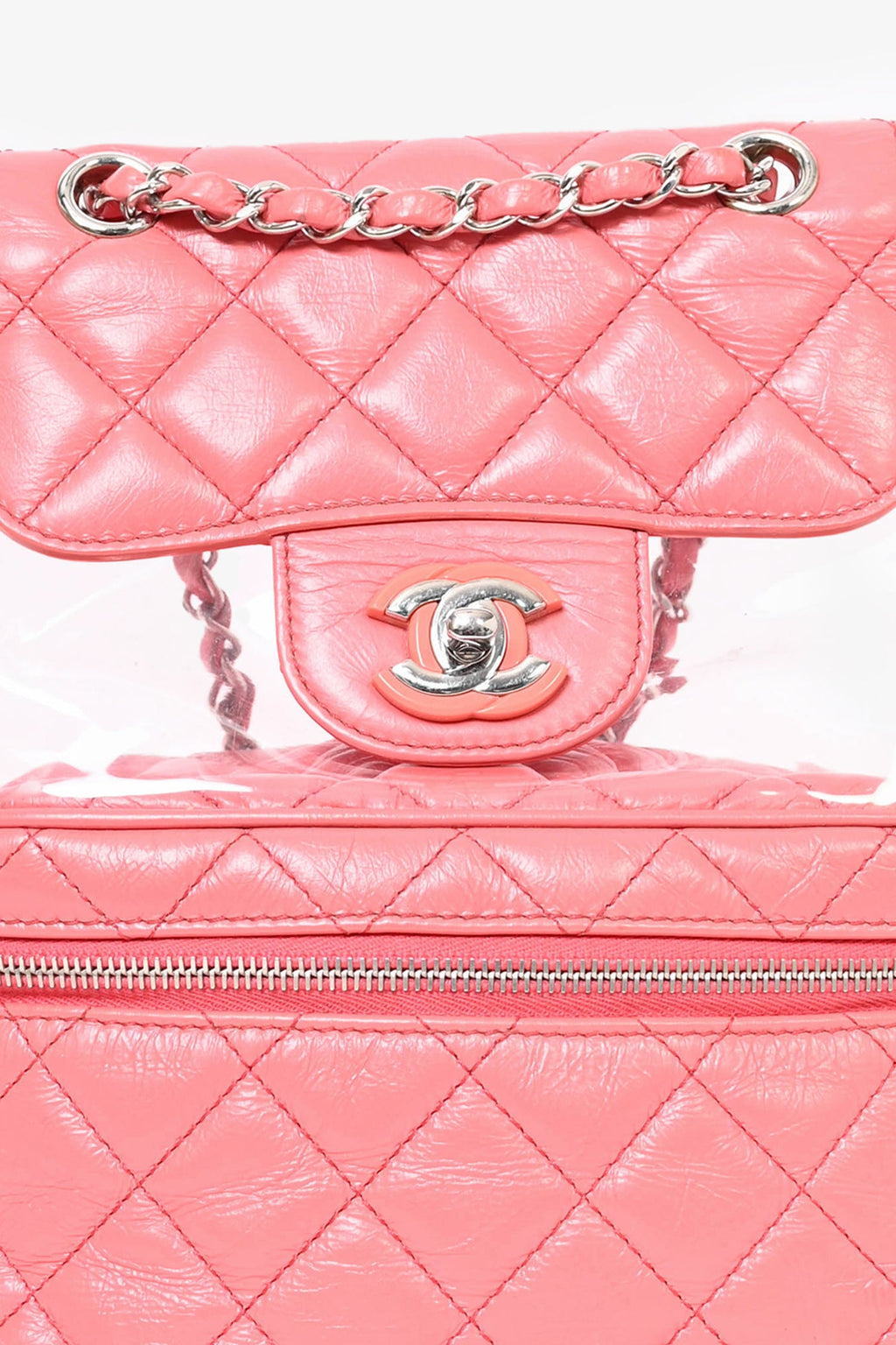 Pre-Loved Chanel™ 2018 Pink Calfskin Leather/PVC 'Aquarium' Backpack