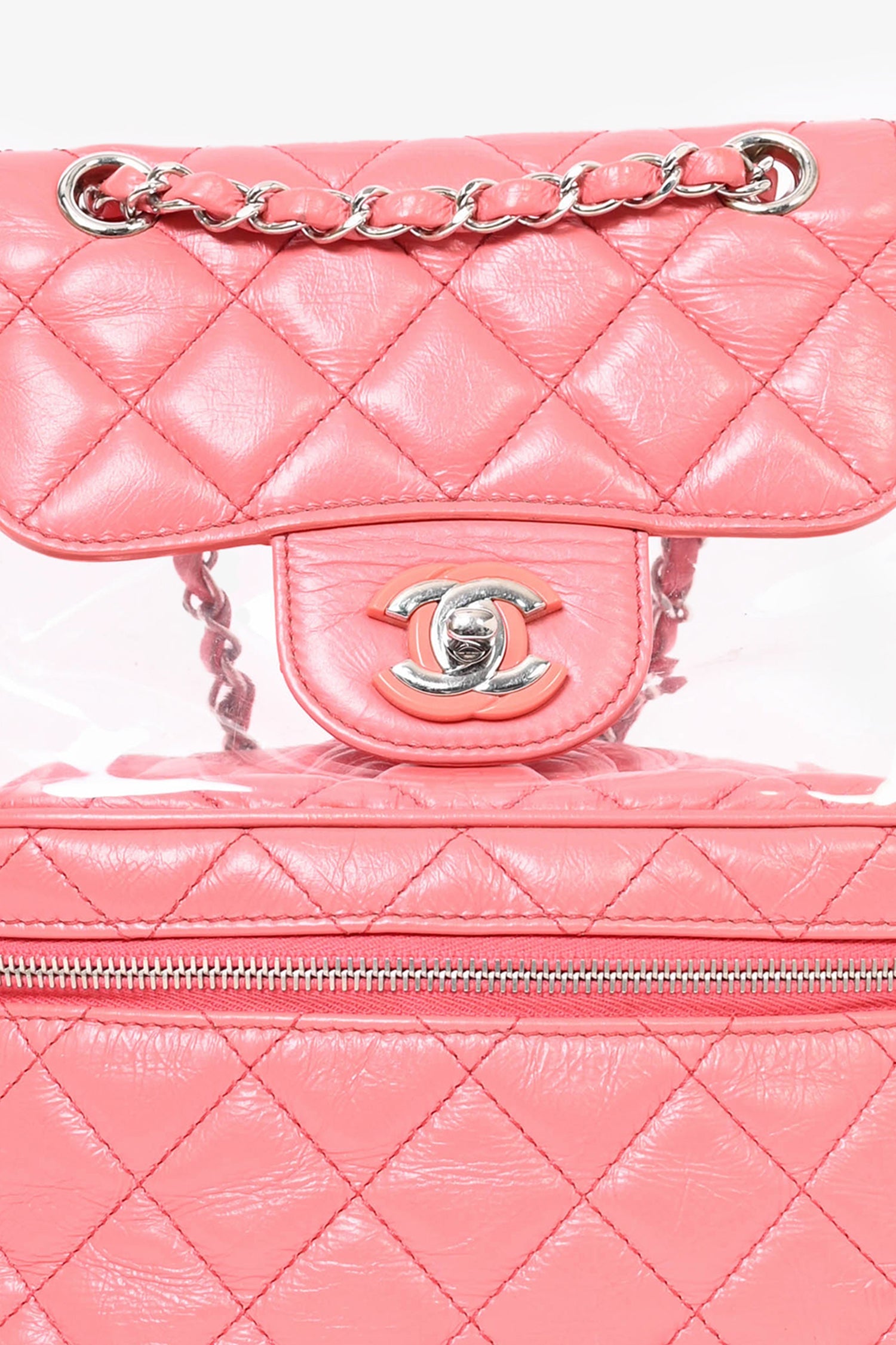 Pre-Loved Chanel™ 2018 Pink Calfskin Leather/PVC 'Aquarium' Backpack