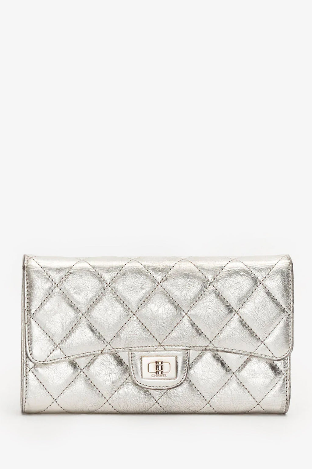 Pre-Loved Chanel™ Silver Laminated Quilted Leather Reissue Trifold Wallet