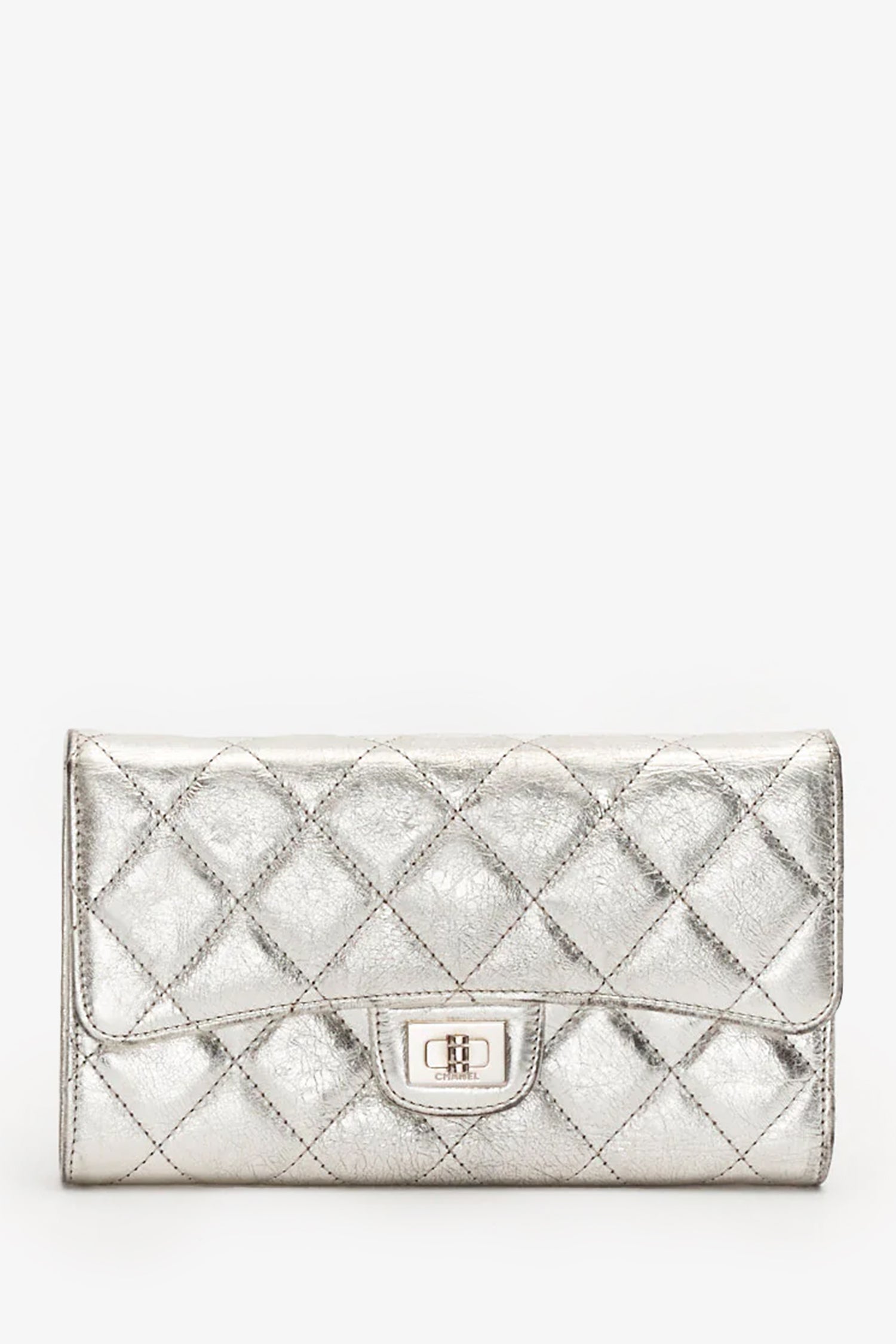 Pre-Loved Chanel™ Silver Laminated Quilted Leather Reissue Trifold Wallet