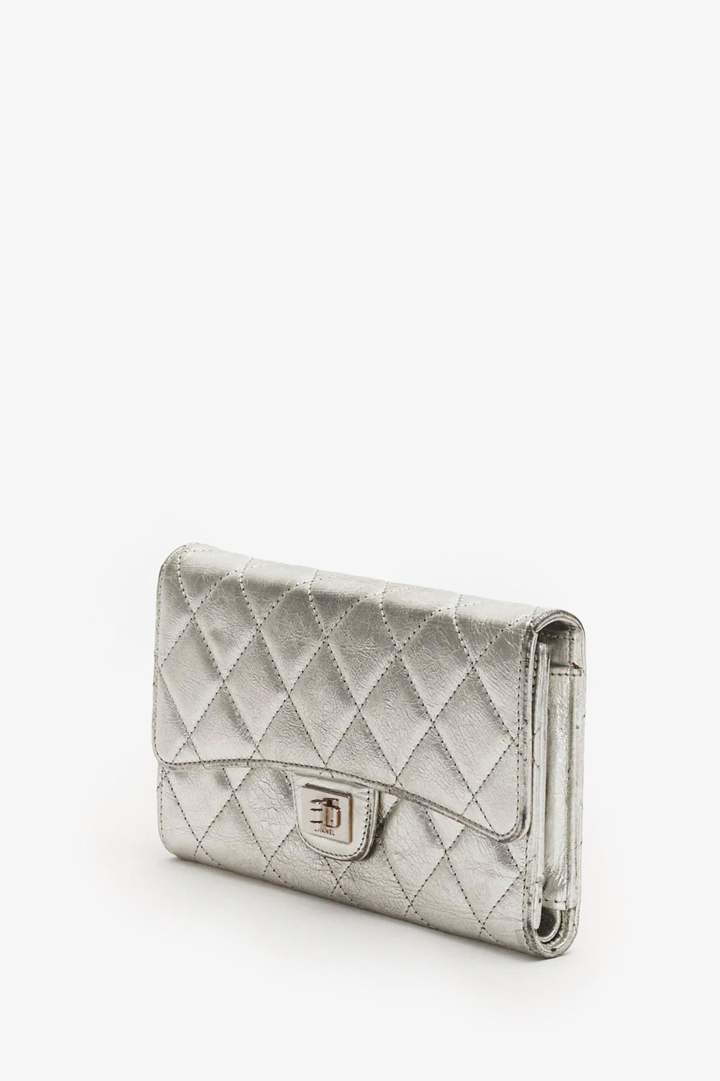Pre-Loved Chanel™ Silver Laminated Quilted Leather Reissue Trifold Wallet