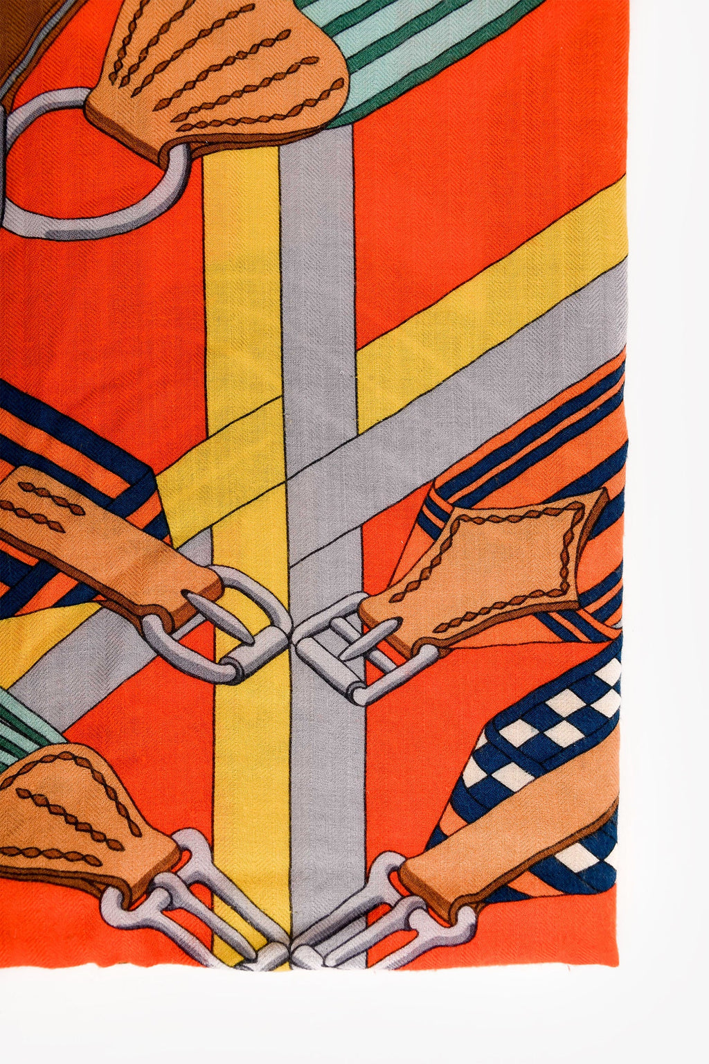 Hermès Orange Multicolour Cashmere/SIlk 'Sangles En Zigzag' 140cm Scarf