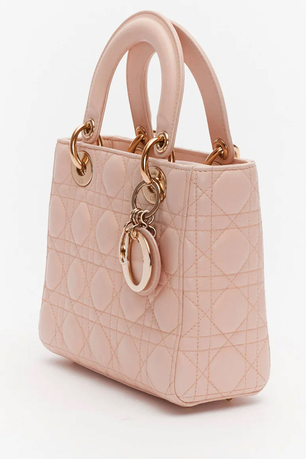Christian Dior Pink Lambskin Cannage Mini Lady Dior Top Handle