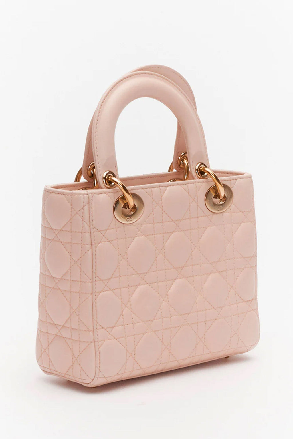 Christian Dior Pink Lambskin Cannage Mini Lady Dior Top Handle