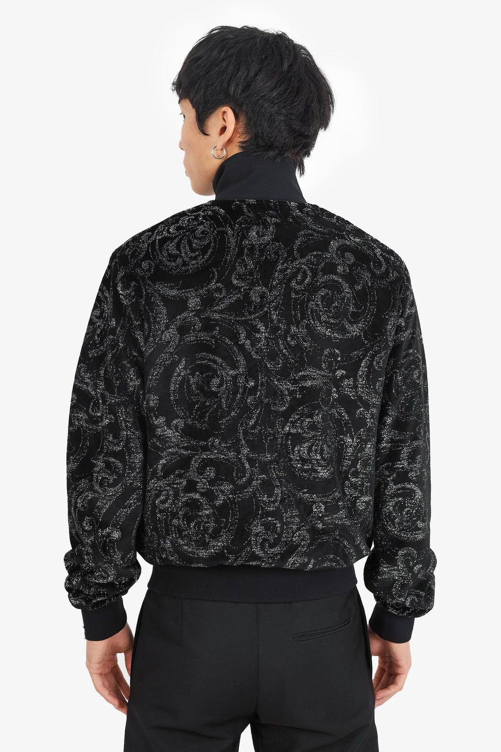 Versace Black Glitter Barocco Print Jacquard Zip-up Jacket Size M Mens
