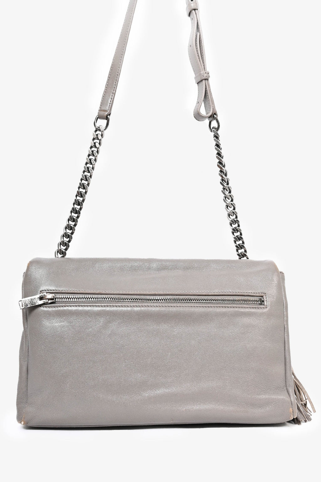 Saint Laurent Grey Leather Medium Tassel Shoulder Bag (As Is)