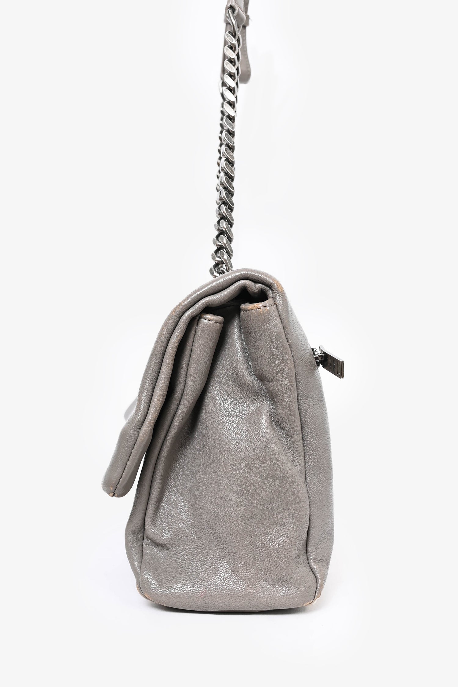 Saint Laurent Grey Leather Medium Tassel Shoulder Bag (As Is)