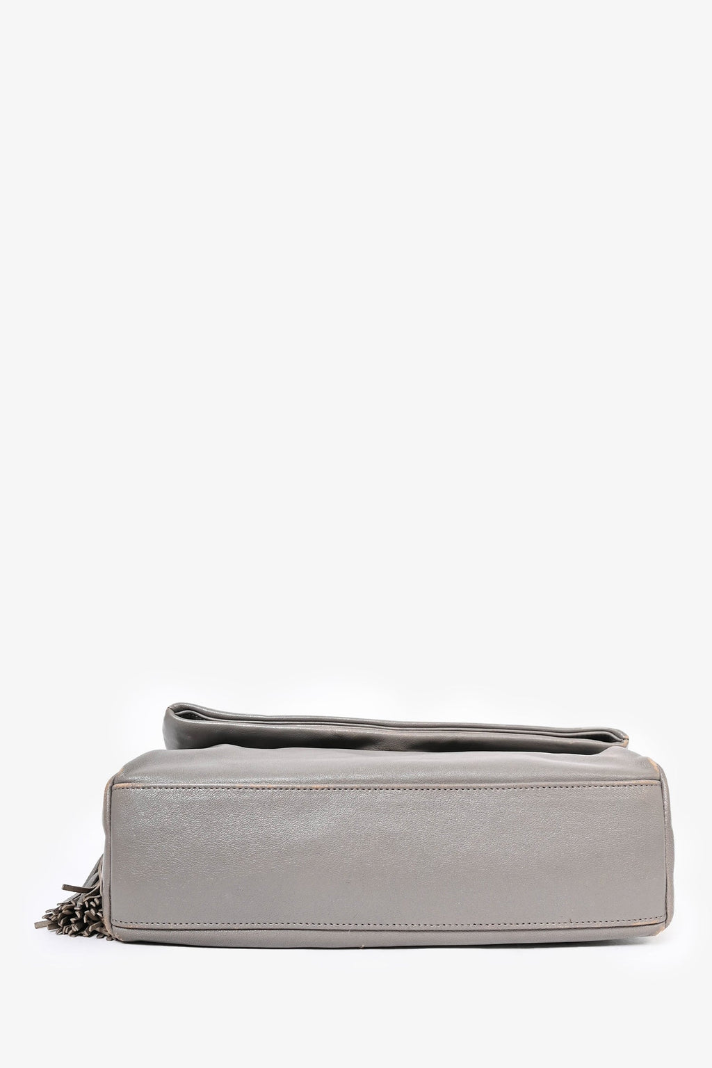 Saint Laurent Grey Leather Medium Tassel Shoulder Bag (As Is)