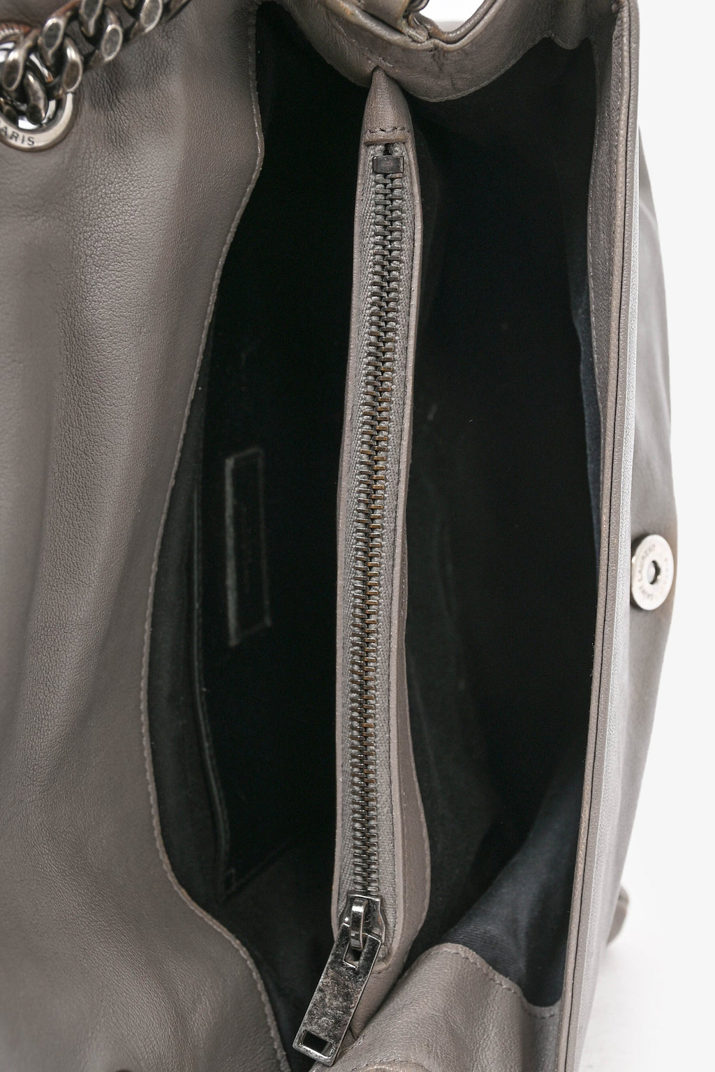Saint Laurent Grey Leather Medium Tassel Shoulder Bag (As Is)