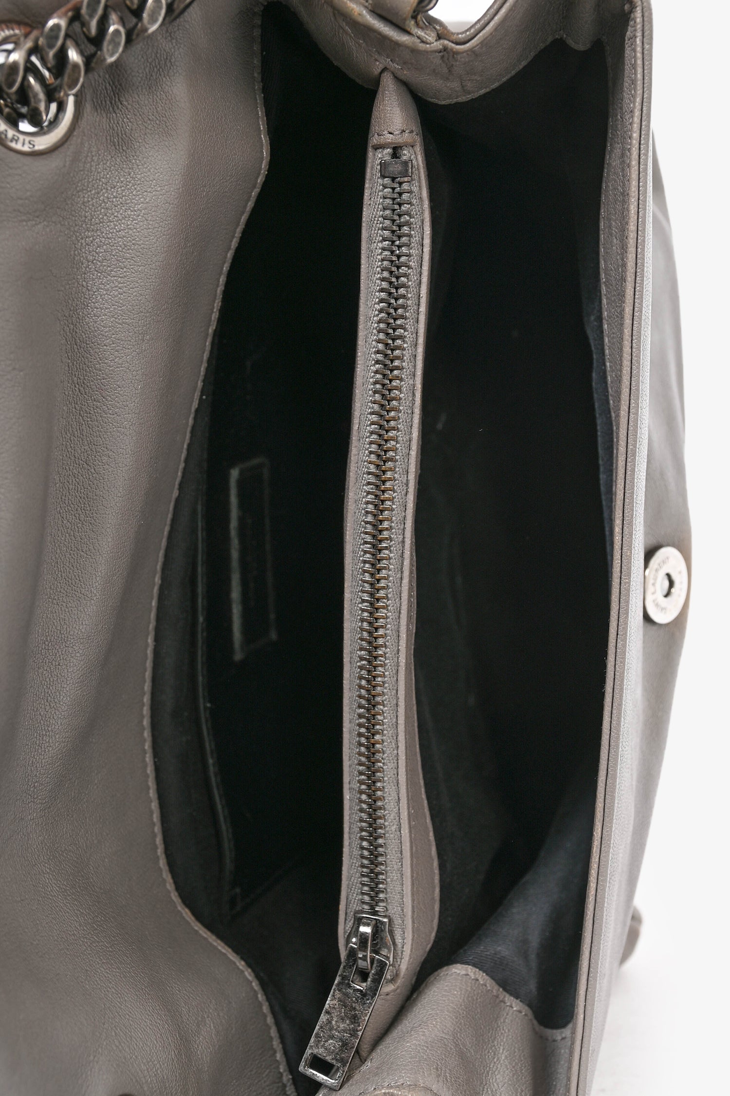 Saint Laurent Grey Leather Medium Tassel Shoulder Bag (As Is)