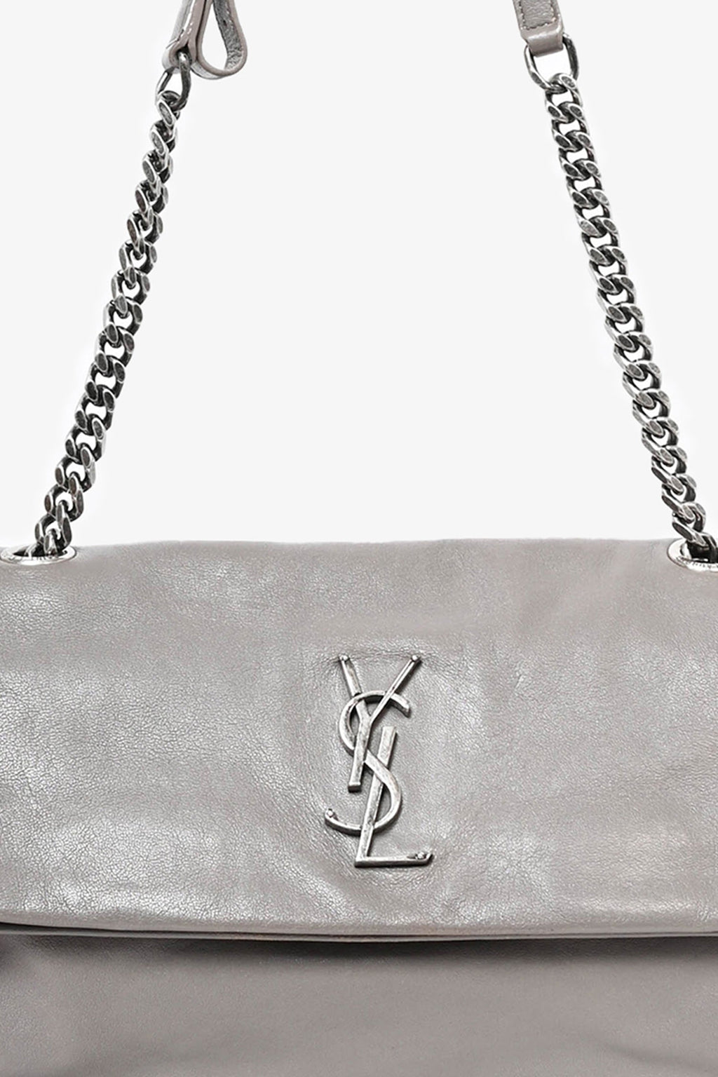 Saint Laurent Grey Leather Medium Tassel Shoulder Bag (As Is)