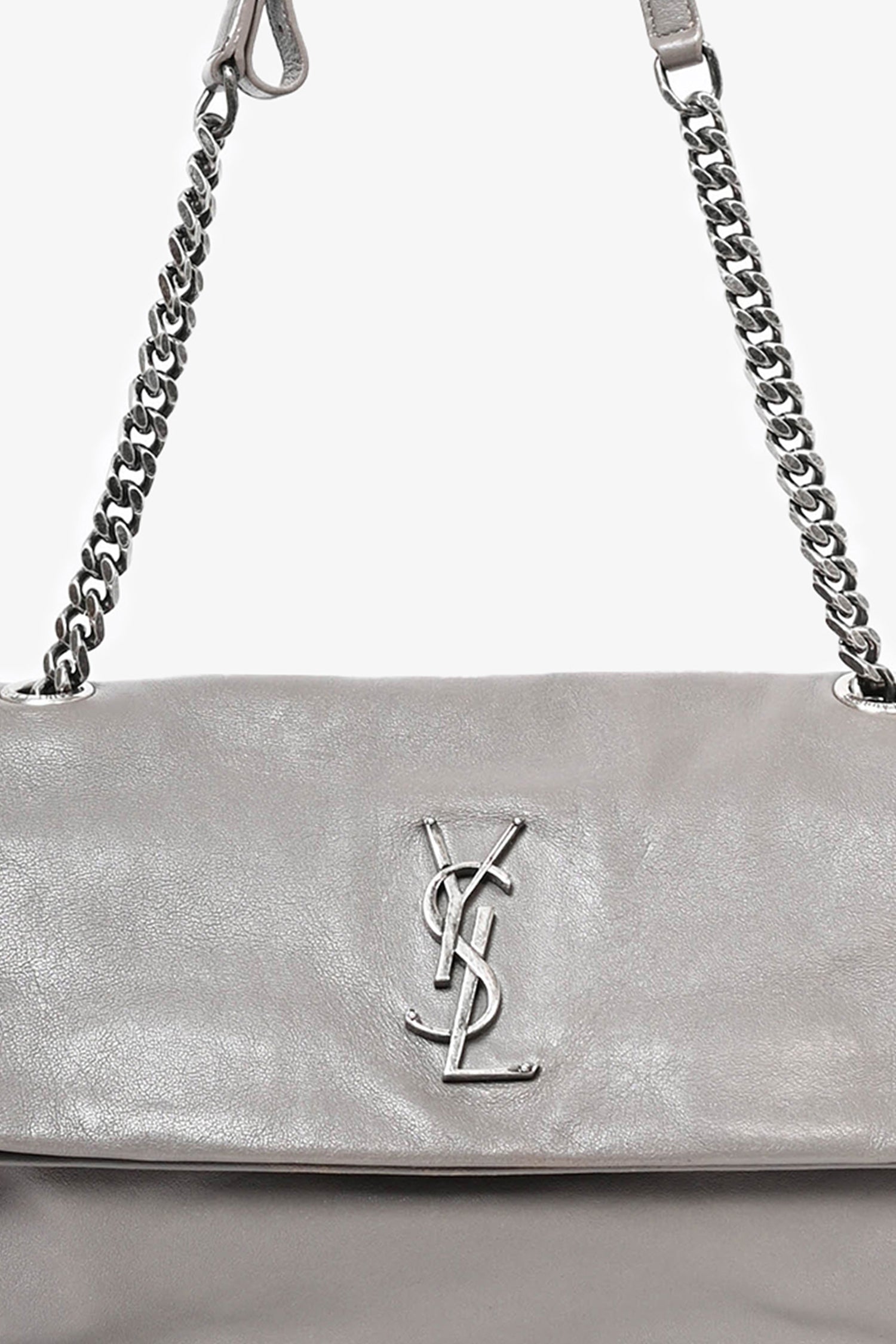 Saint Laurent Grey Leather Medium Tassel Shoulder Bag (As Is)