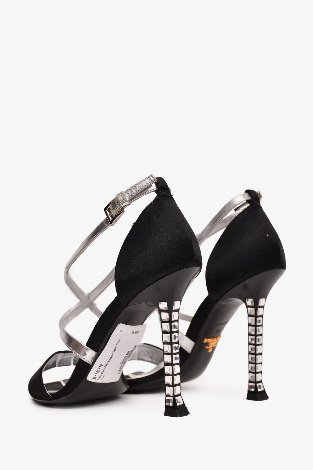 Prada Black Satin Strappy Crystal Heels Size 36