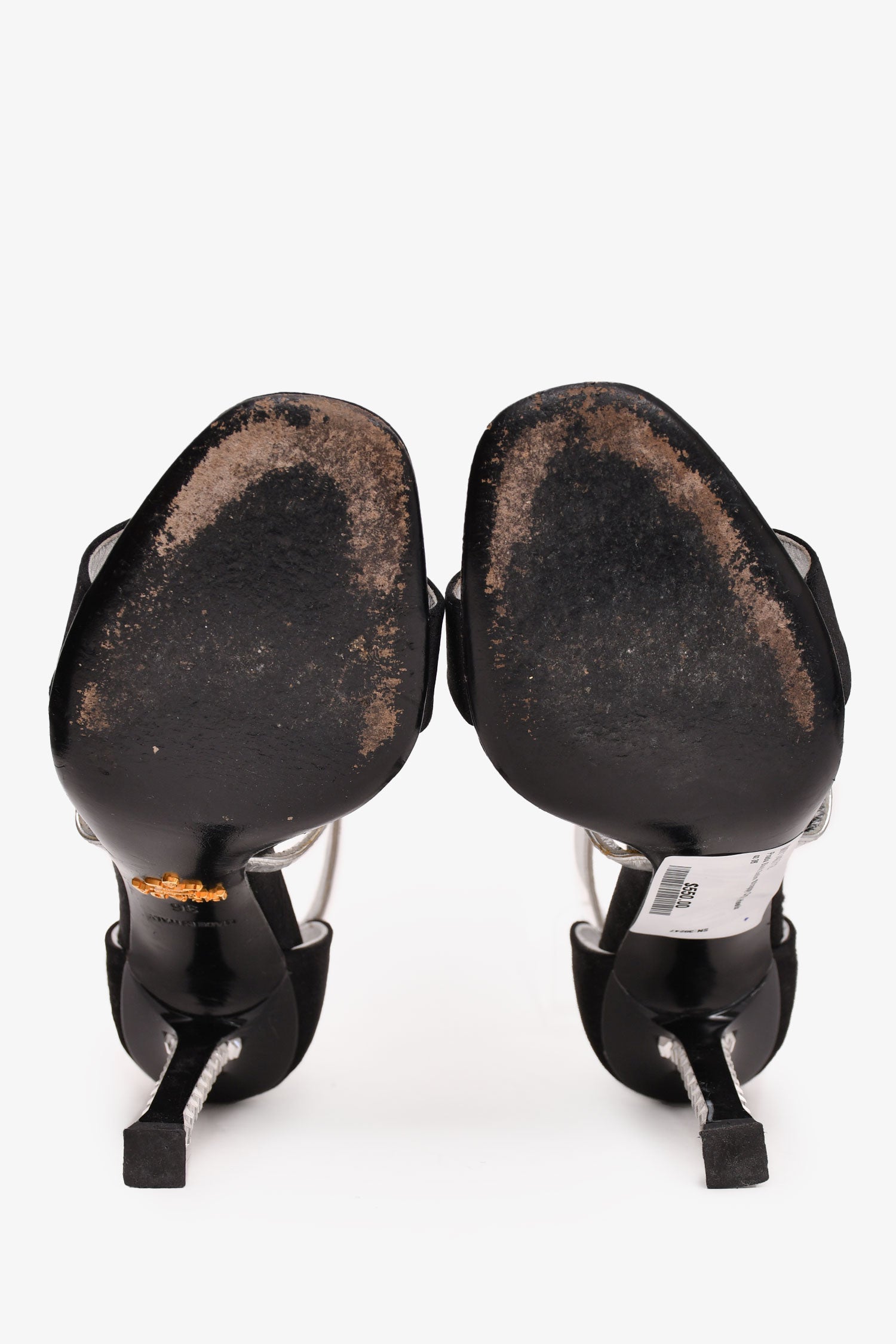 Prada Black Satin Strappy Crystal Heels Size 36