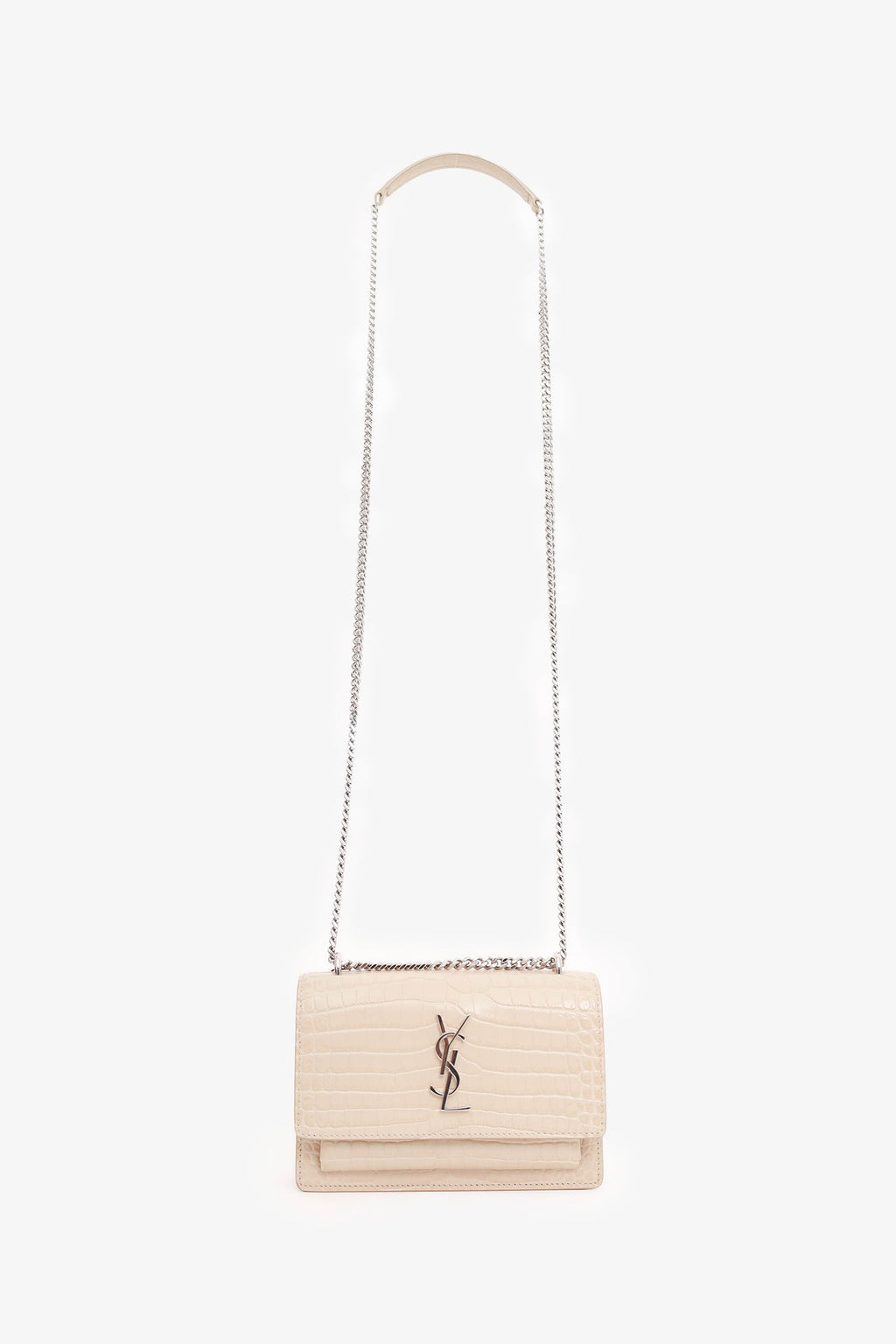 Saint Laurent Beige Croc Embossed Leather 'Sunset' Mini Crossbody Bag