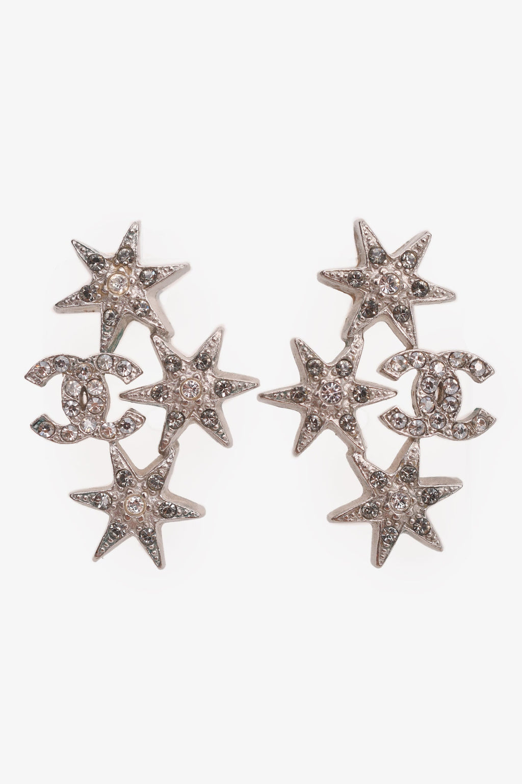 Pre-Loved Chanel™ 2015 Silver Tone Crystal Embellished Star Earrings